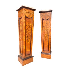 19th Century Satinwood Pedestals with Marble Tops