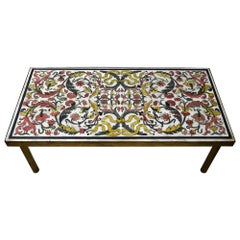 Antique 18th Century Scagliola Sofa Brass Table, Marble Top with Scagliola Midcentury