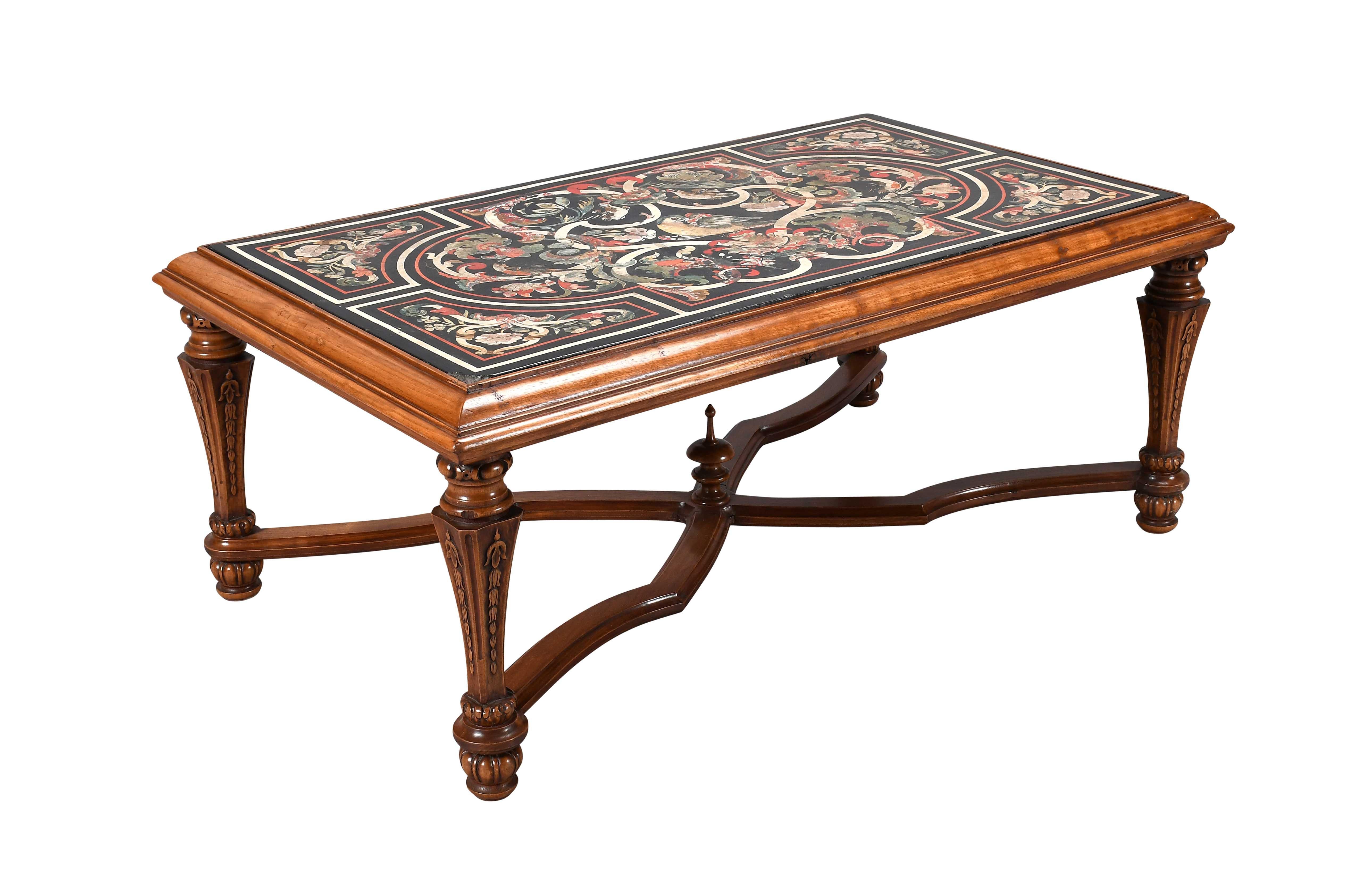 italien Plateau de Scagliola du 18ème siècle sur base de table basse moderne en vente