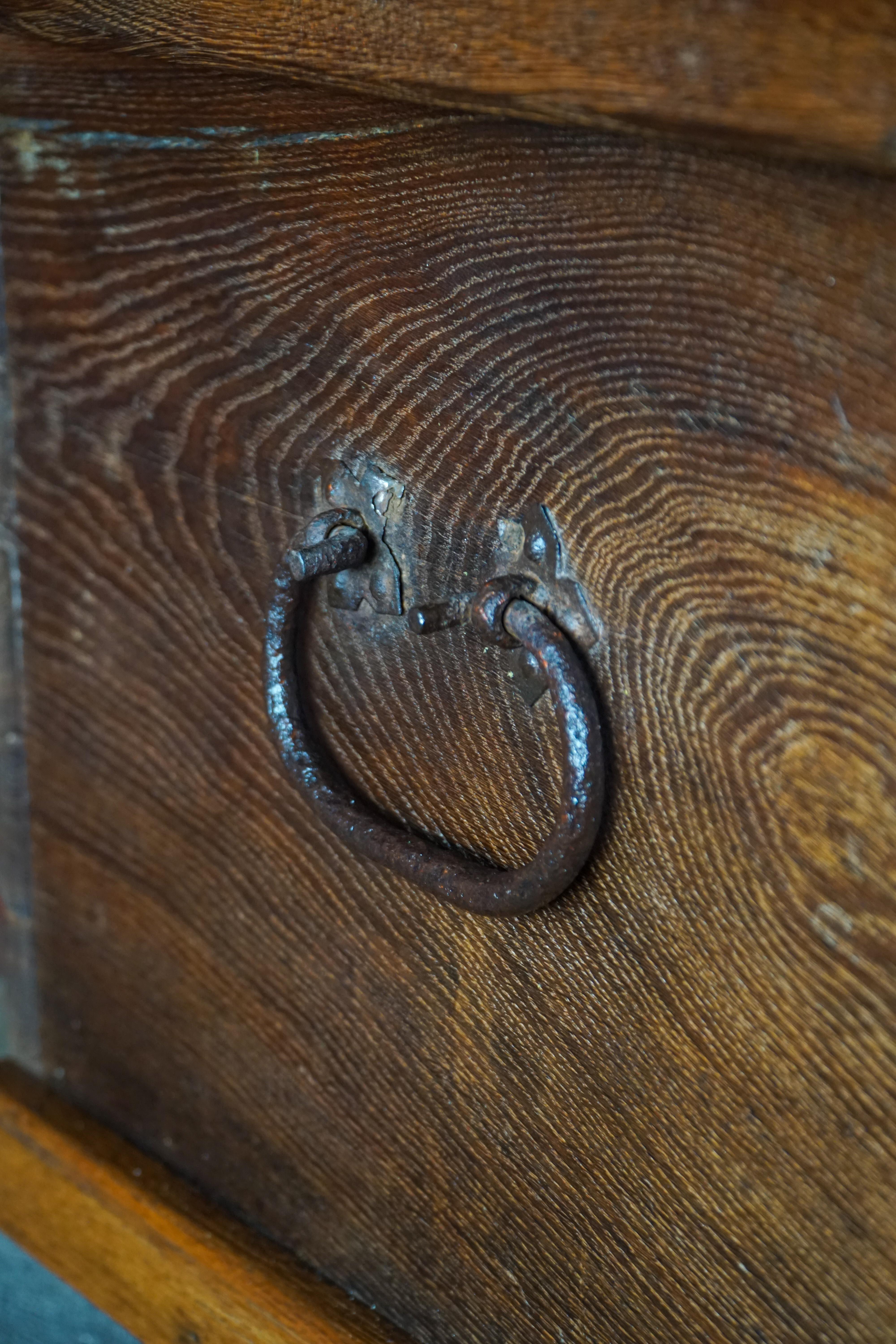 18th Century Scandinavian Folk Art Oak Chest with Carved Panels, Dated 1764 For Sale 11