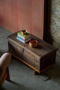 18th Century Scandinavian Folk Art Oak Chest with Carved Panels, Dated 1764