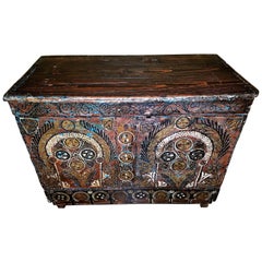 Antique 18th Century Scandinavian Hand-Painted Pine Chest