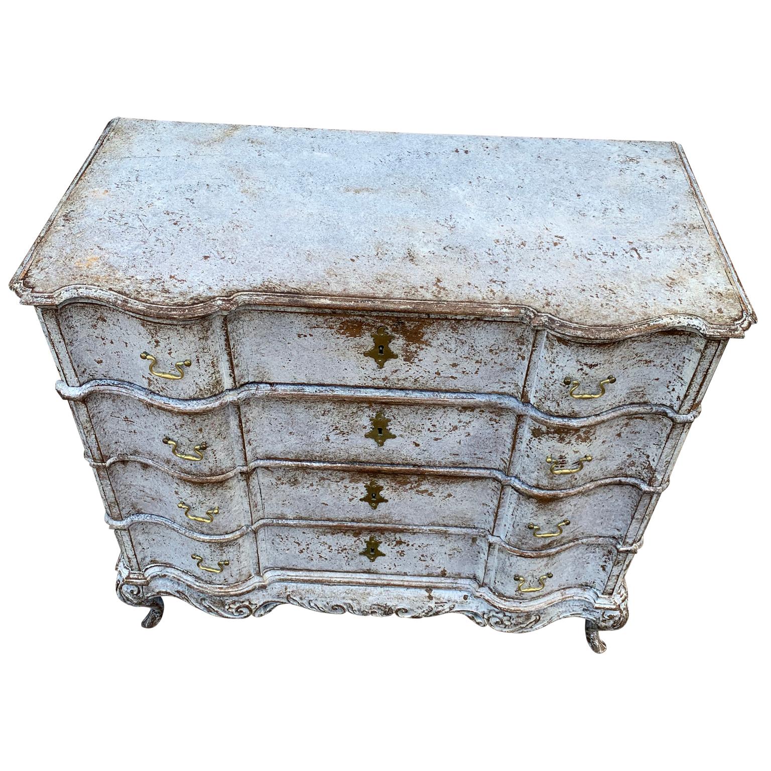 Gustavian 18th Century Scandinavian Painted Baroque Chest of Drawers For Sale
