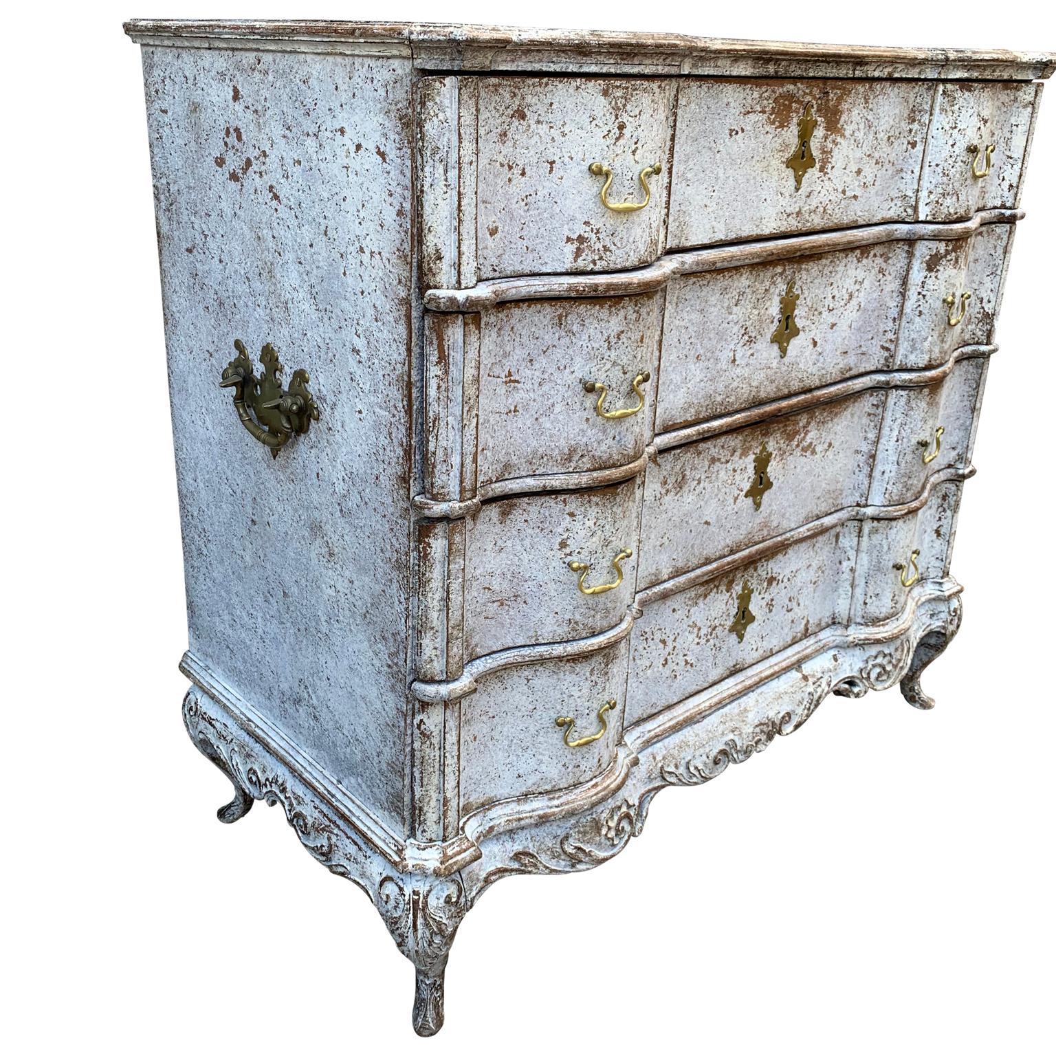 Danish 18th Century Scandinavian Painted Baroque Chest of Drawers For Sale