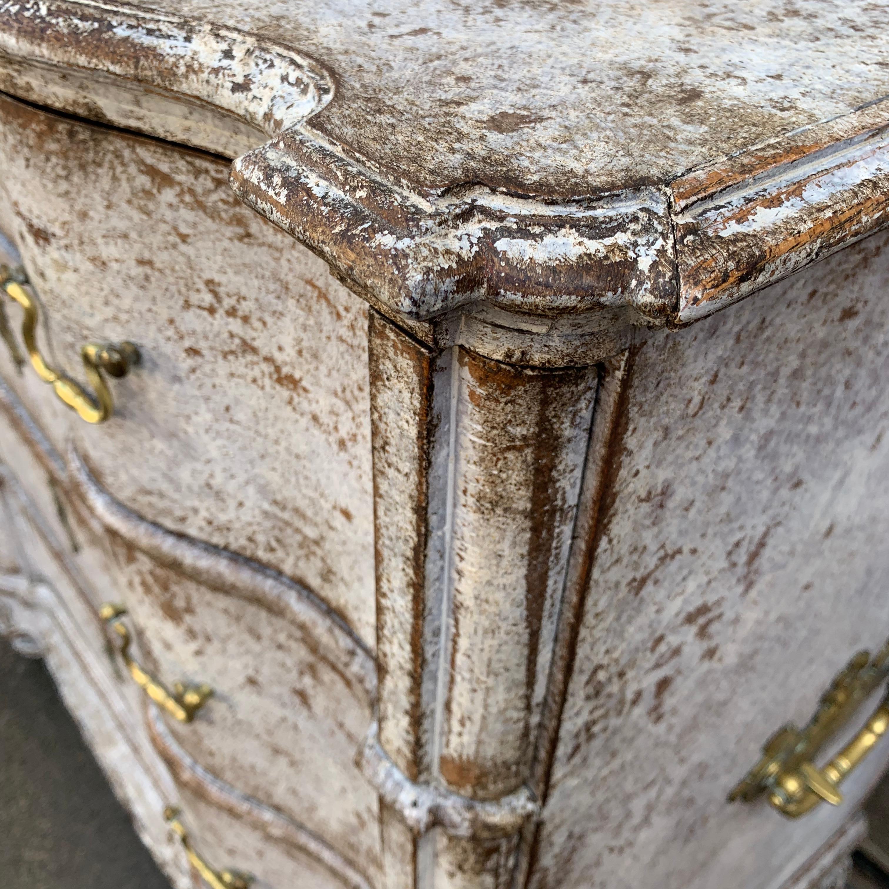 Oak 18th Century Scandinavian Painted Baroque Chest of Drawers For Sale