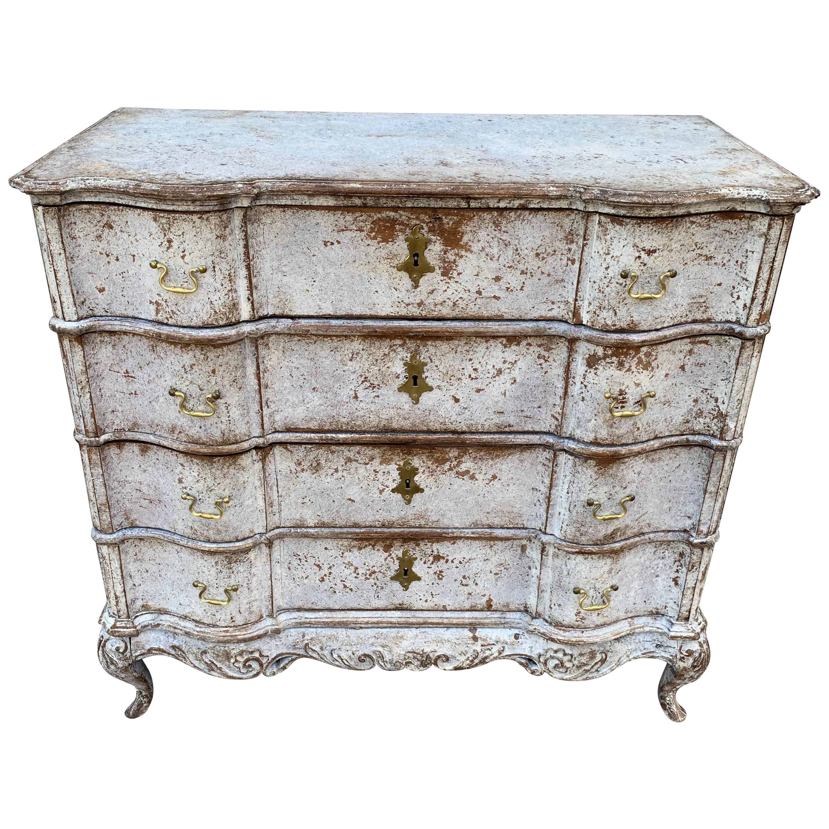 18th Century Scandinavian Painted Baroque Chest of Drawers For Sale