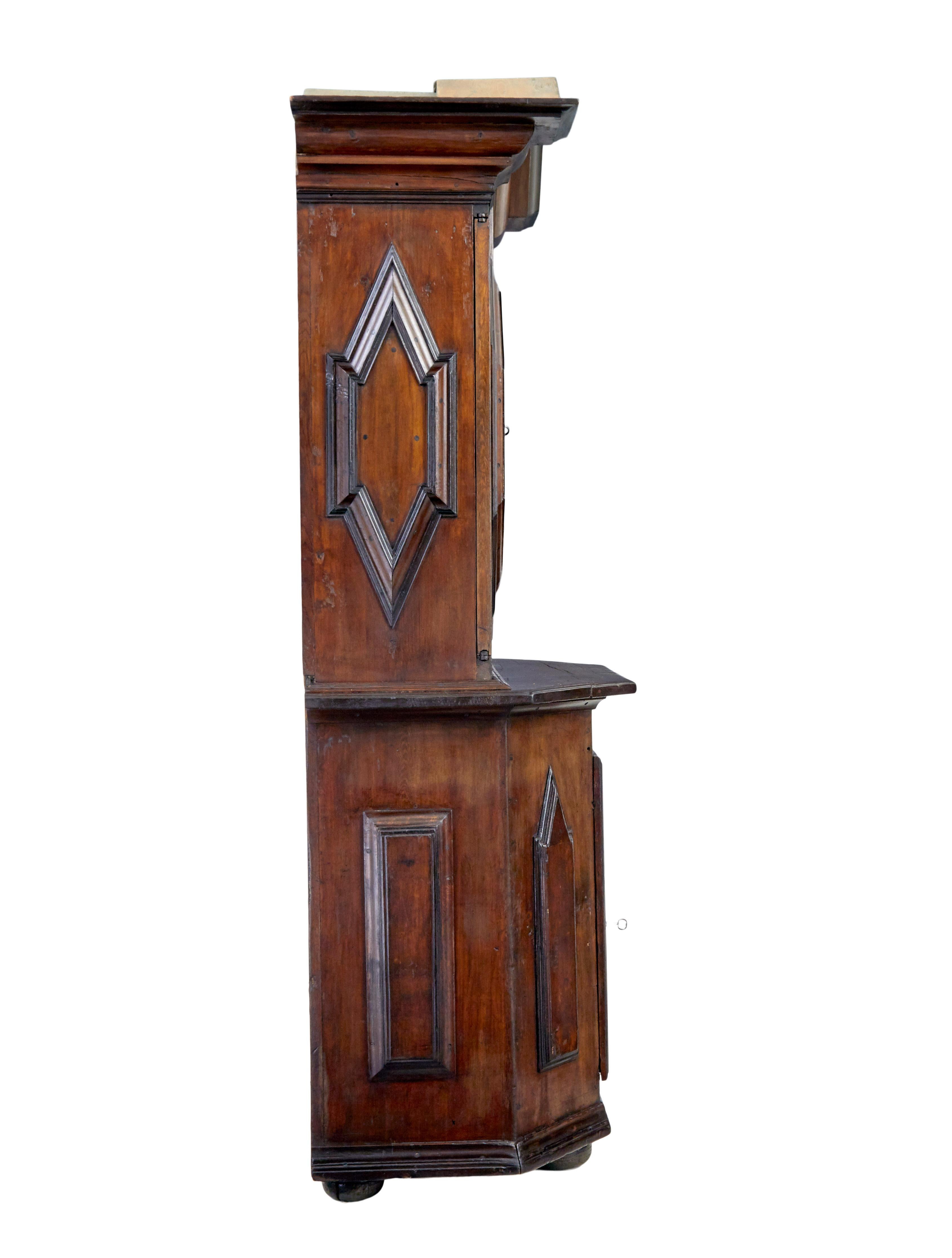 Hand-Carved 18th century Scandinavian pine baroque cupboard For Sale