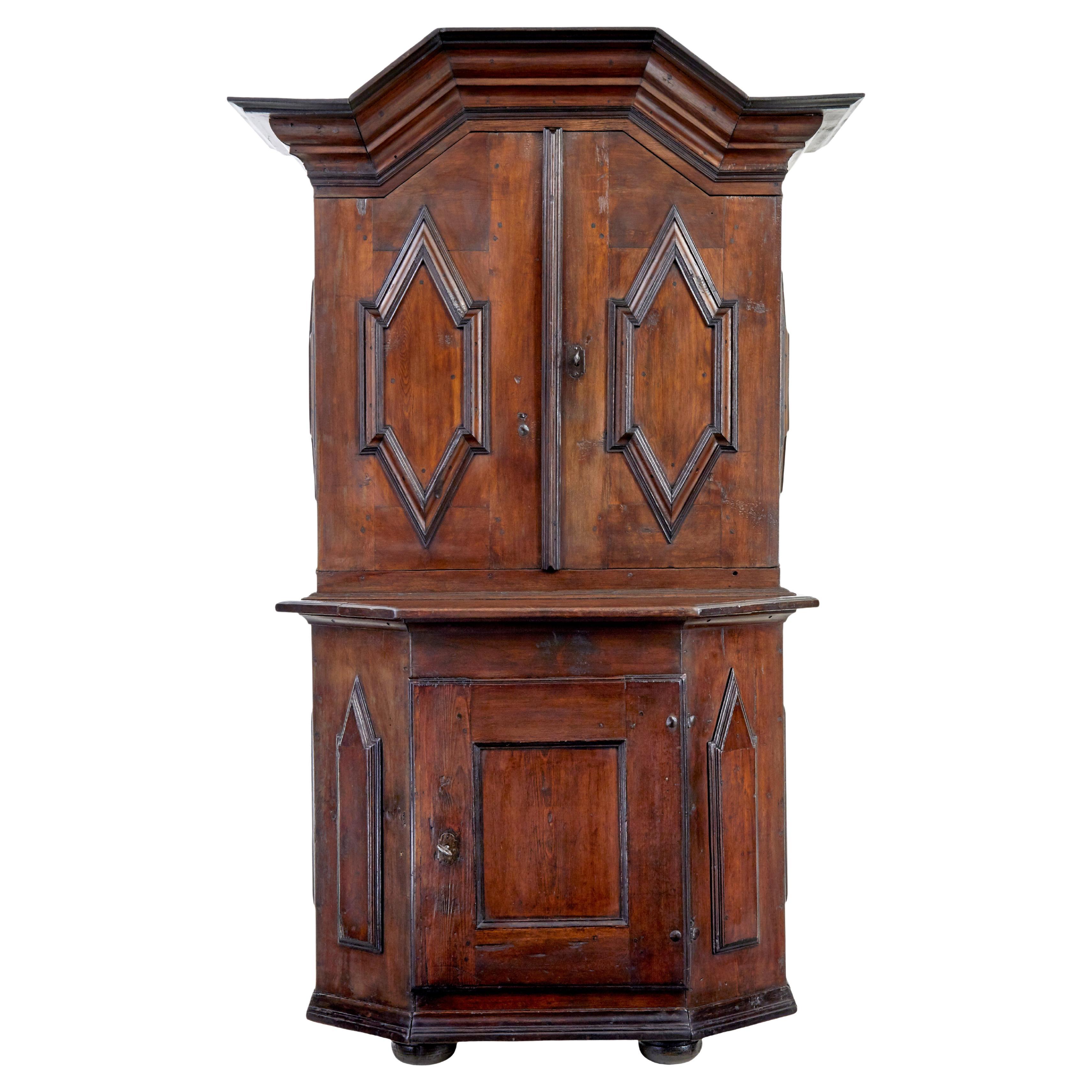 18th century Scandinavian pine baroque cupboard For Sale