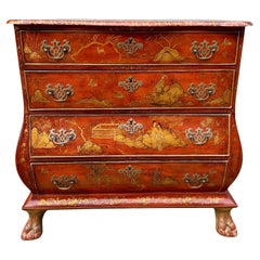 18th Century Scarlet Later Japanned Anglo-Dutch Bombe 4 Drawers Chest