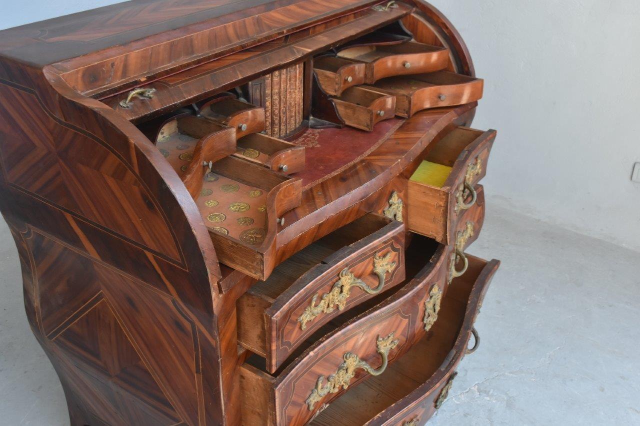 French 18th Century Scriban Commode with Cylinder of Louis XV Period in Marquetry For Sale