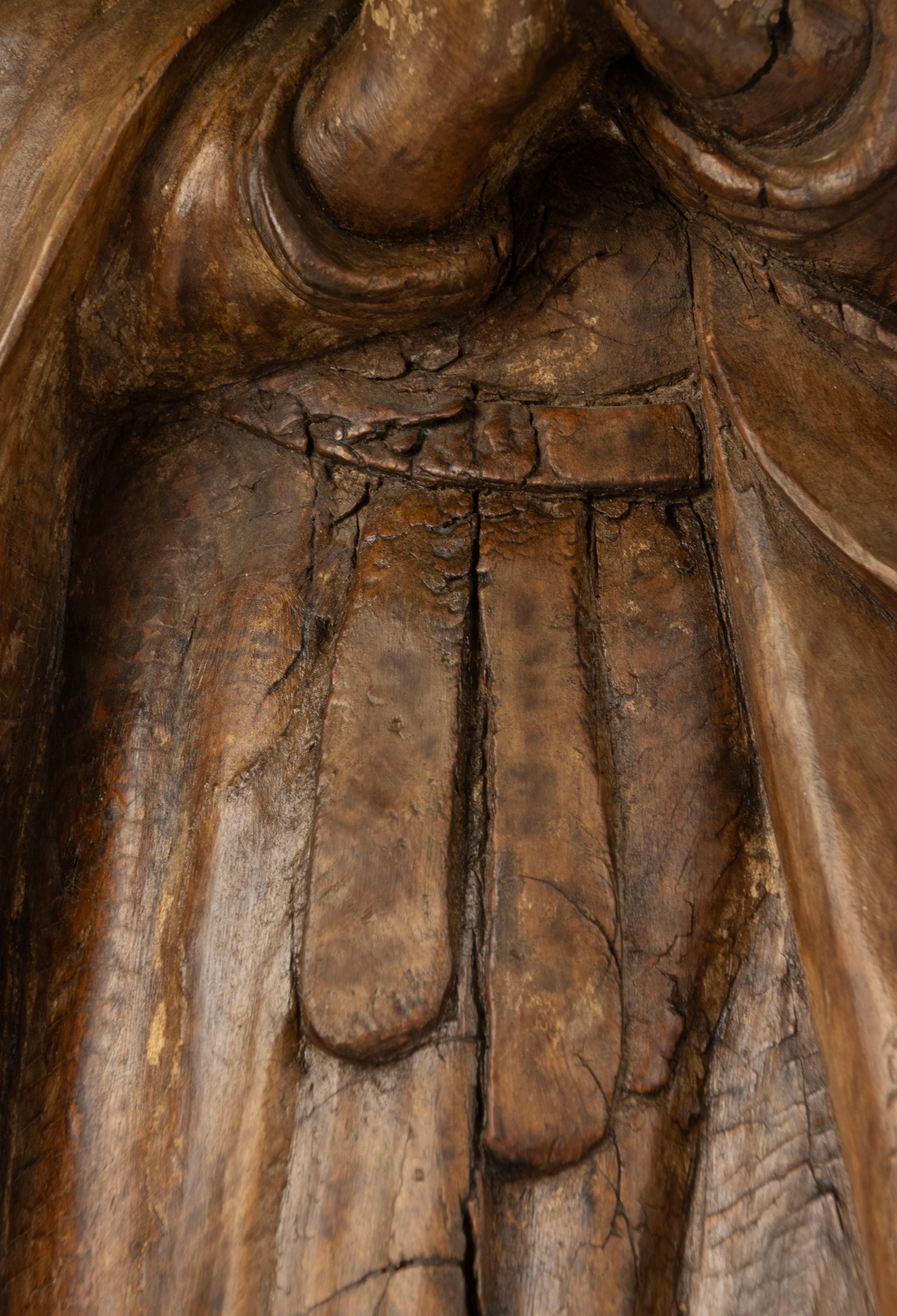 Baroque 18th Century Sculpture - Saint Margaret - Chestnut Wood - Polychrome Remnants For Sale