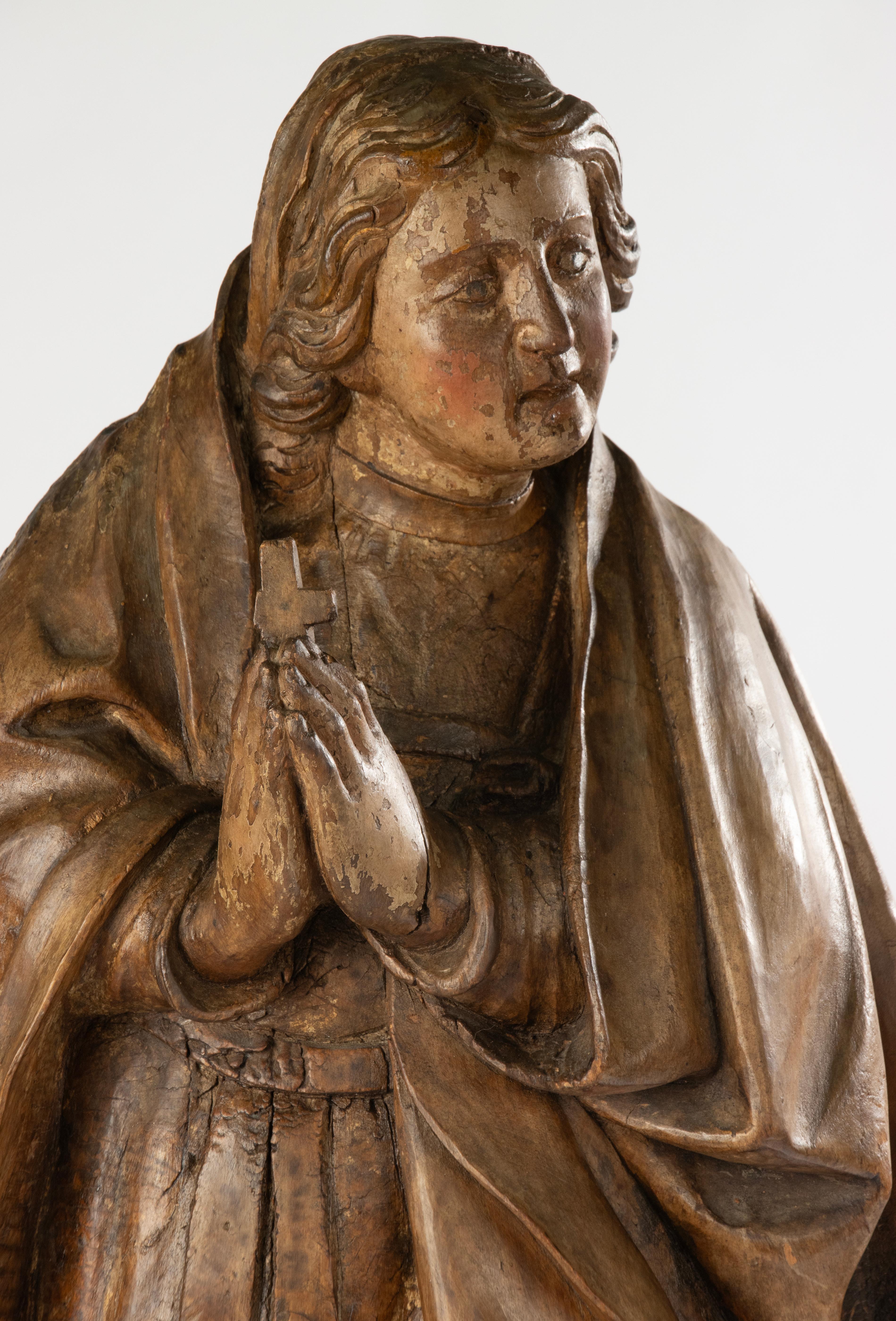 Spanish 18th Century Sculpture - Saint Margaret - Chestnut Wood - Polychrome Remnants For Sale