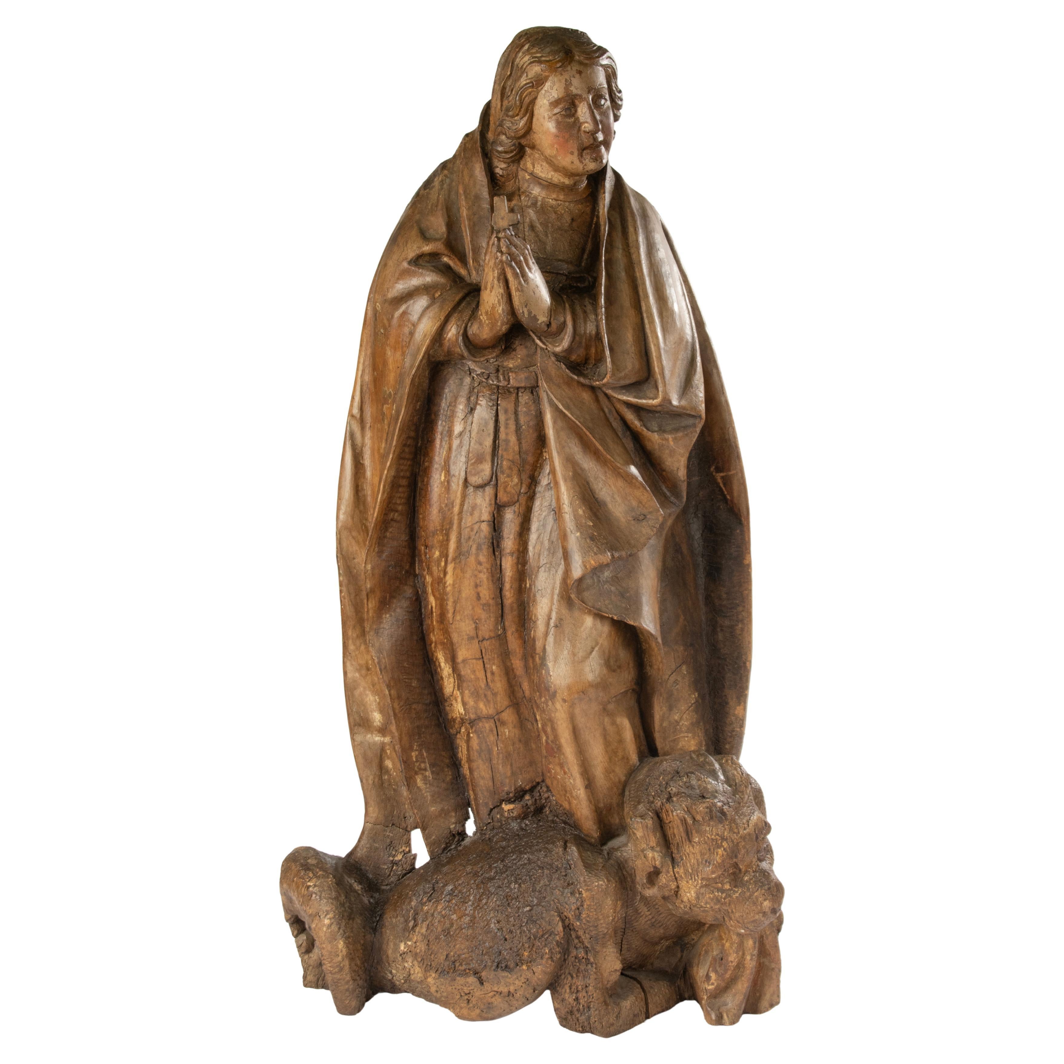 18th Century Sculpture - Saint Margaret - Chestnut Wood - Polychrome Remnants For Sale