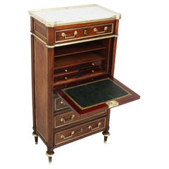 Antique 18th Century Secretaire Louis XVI Period in Mahogany and White Marble Top