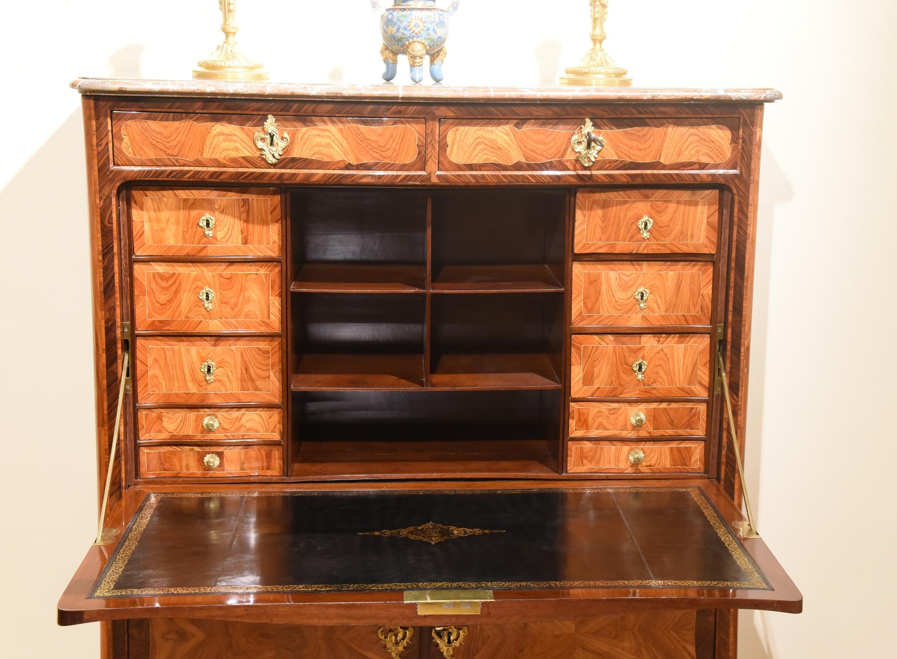 French 18th Century Secretaire Luigi XV Rosewood Red Marble, 1750s For Sale
