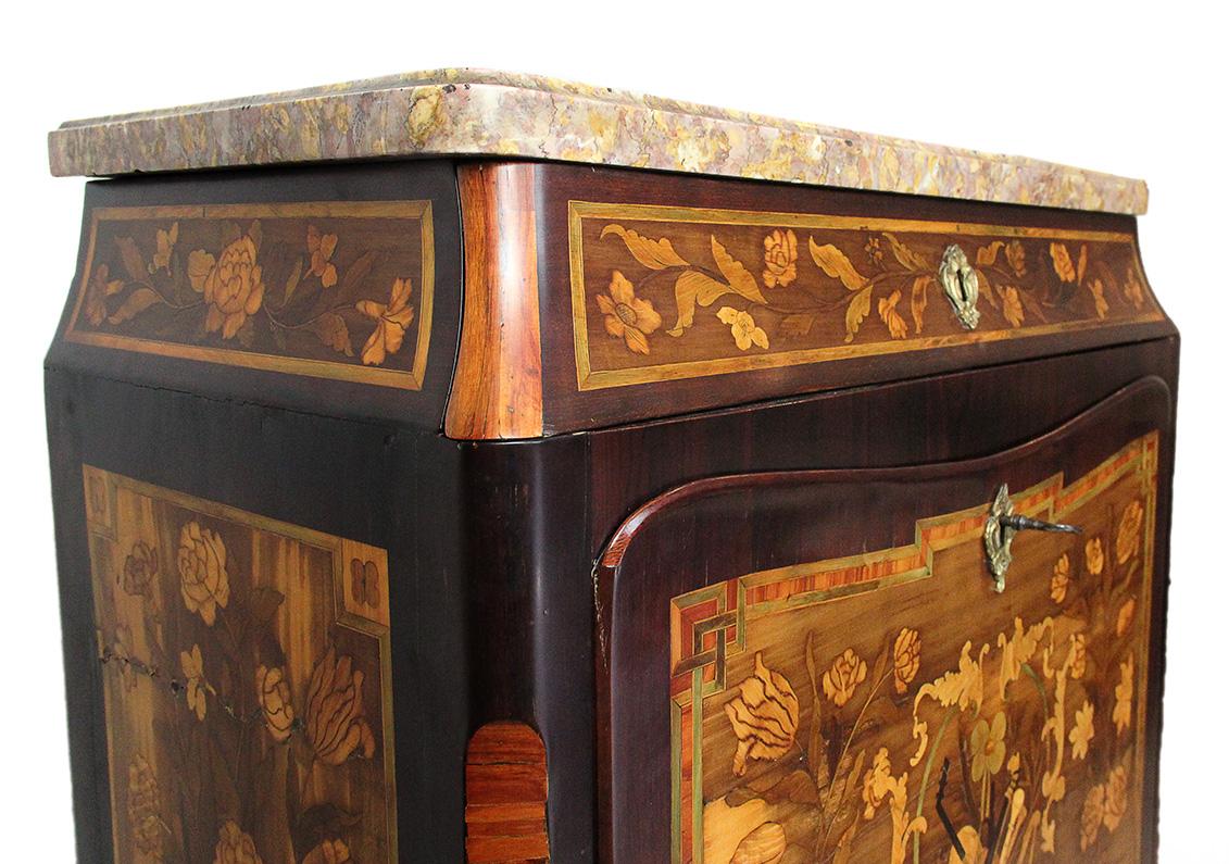 Inlay 18th Century Secretaire with Flower and Musical Theme Marquetry and Marble Top For Sale