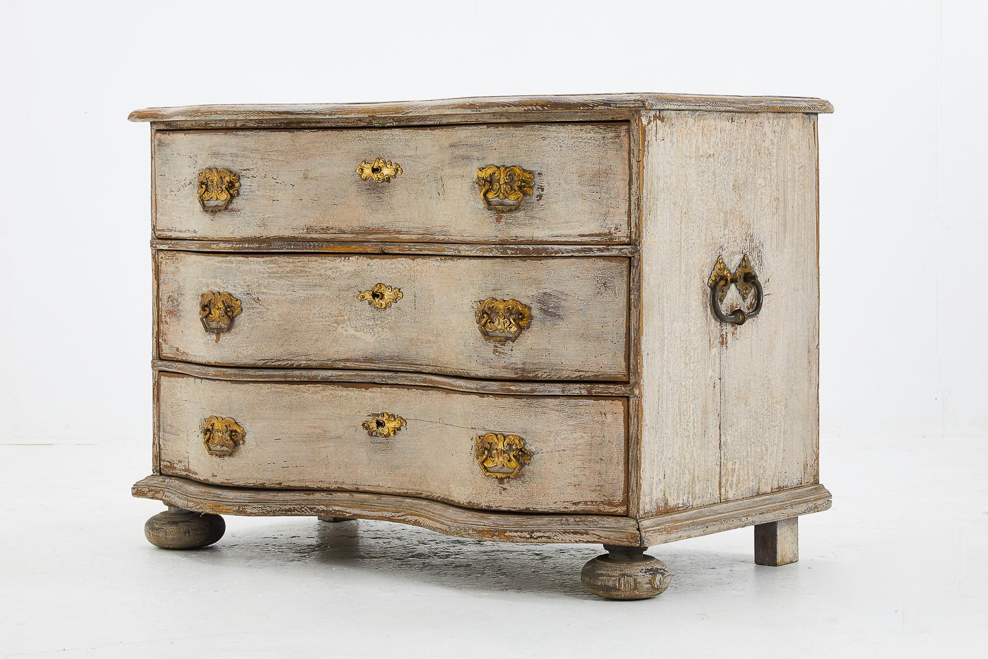 18th century painted serpentine commode with later paint. Original handles.
 