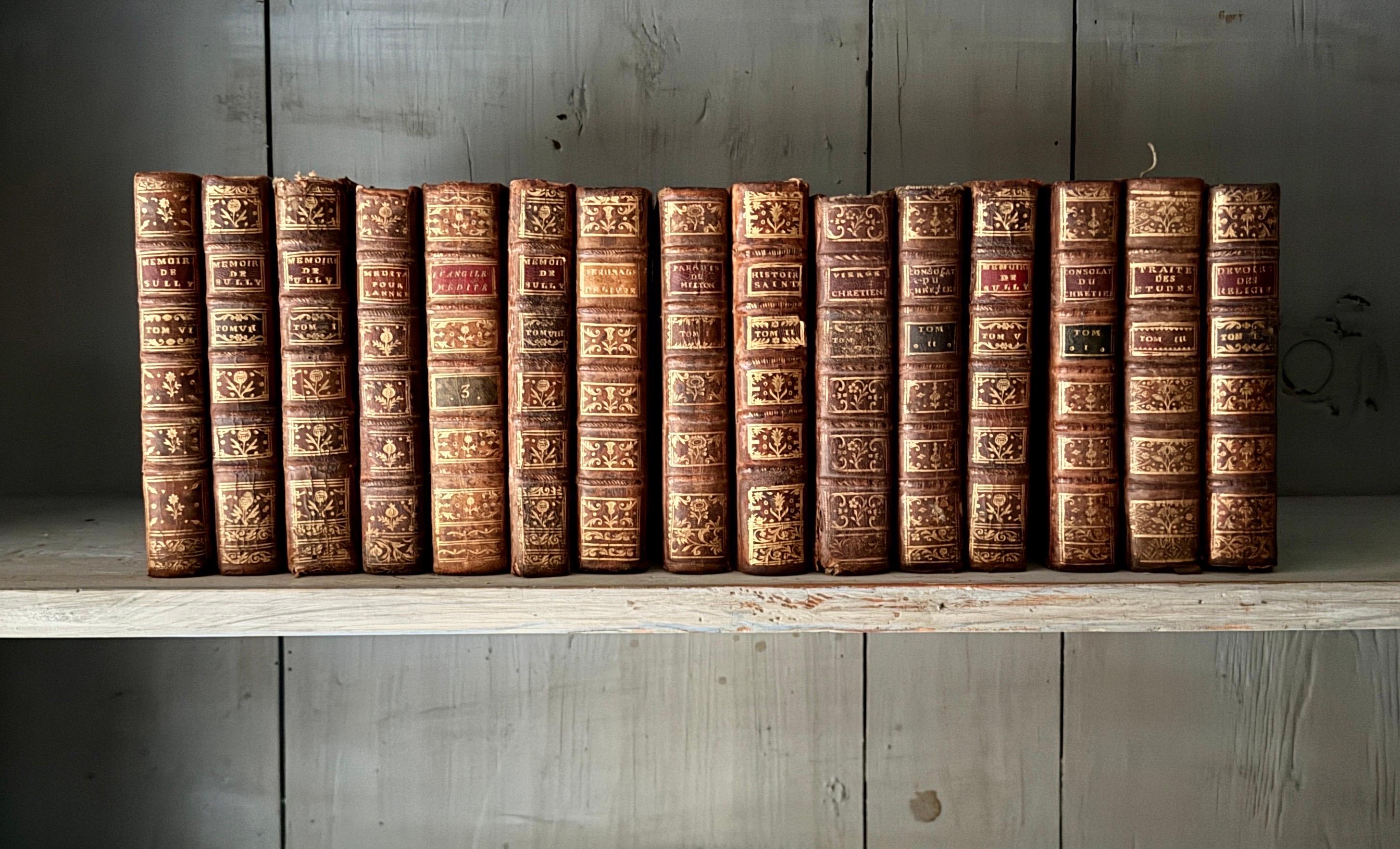 Français 18th Century Set of 15 French Leather Bound Books en vente