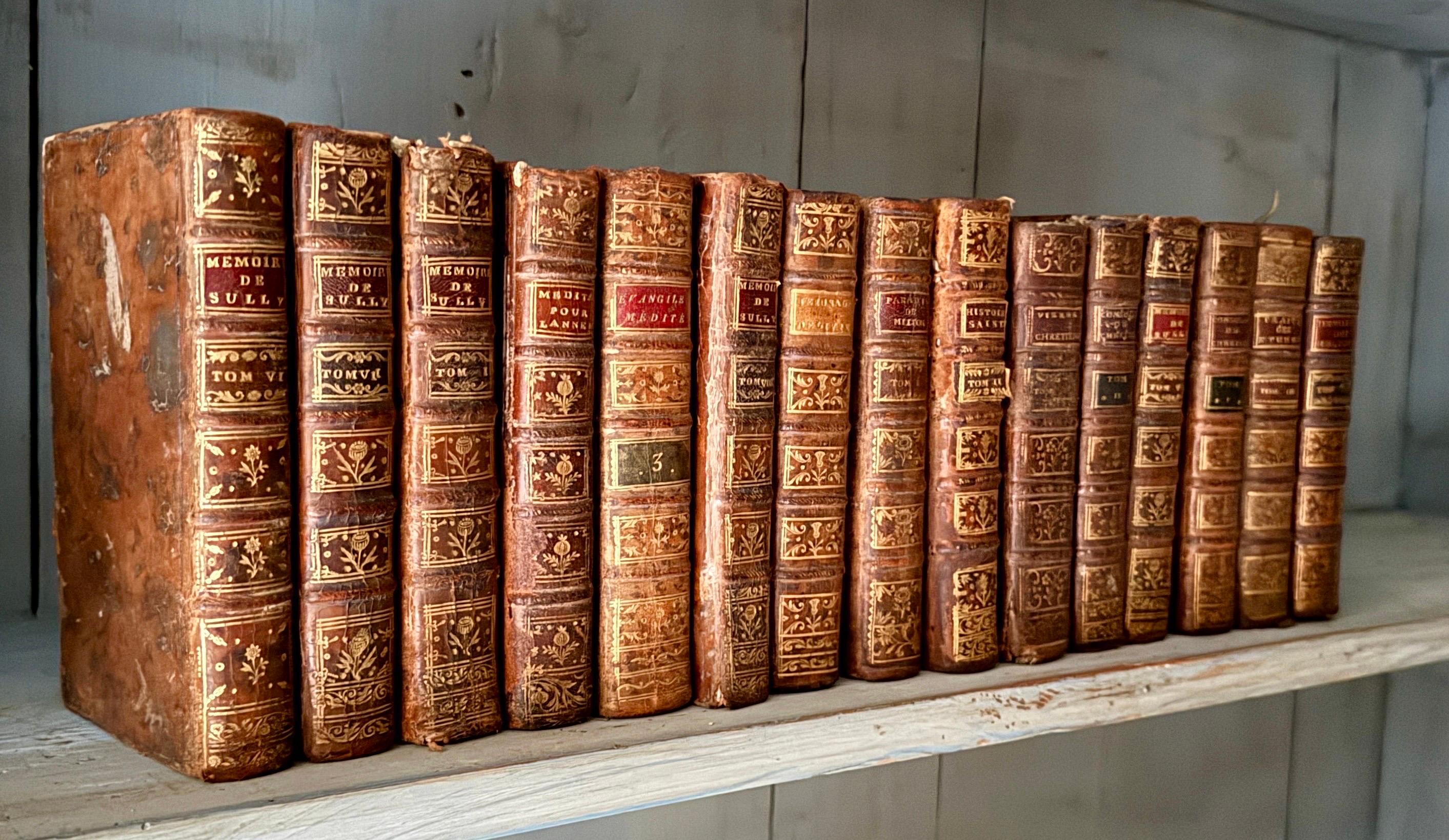 18th Century Set of 15 French Leather Bound Books Bon état - En vente à Haddonfield, NJ