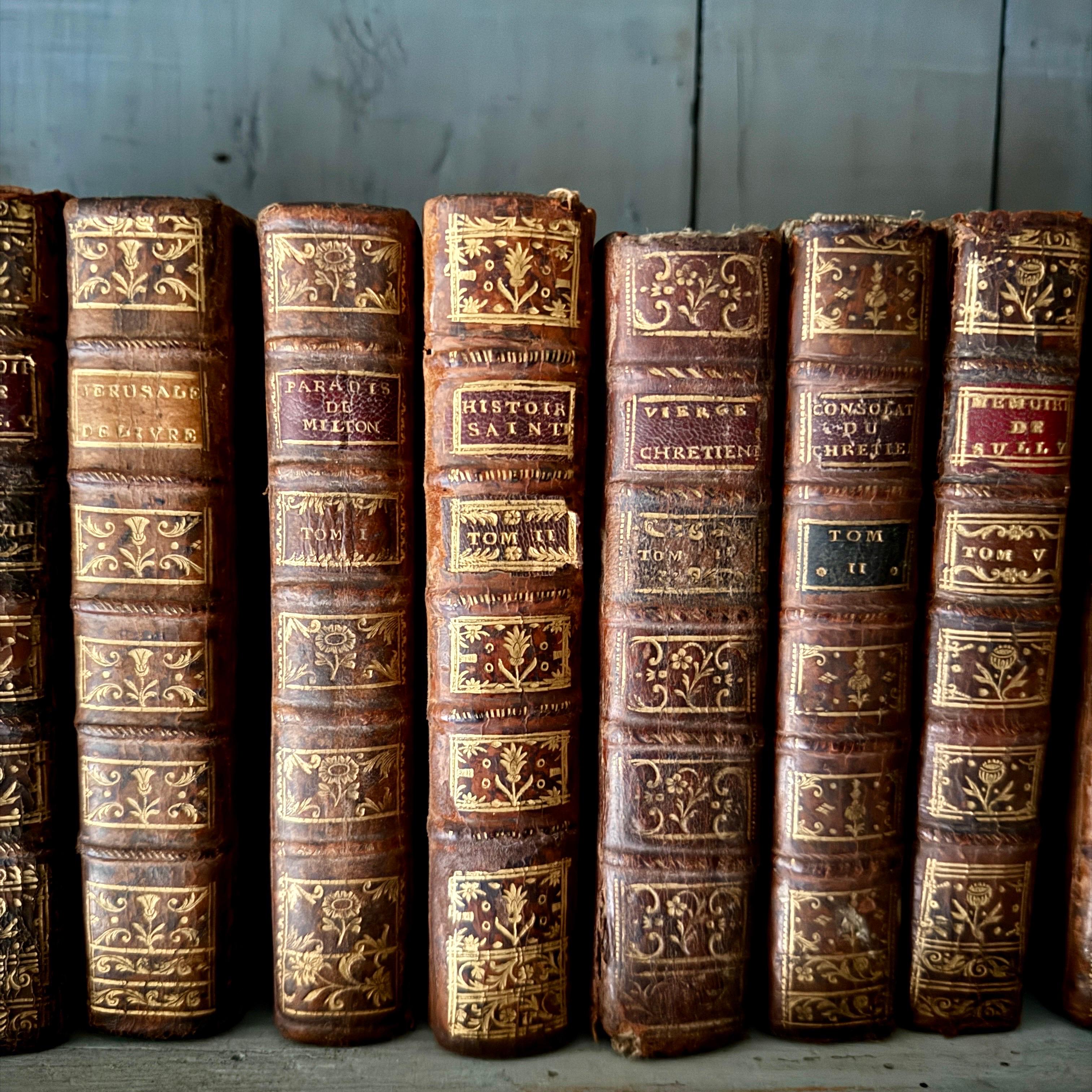 Cuir 18th Century Set of 15 French Leather Bound Books en vente