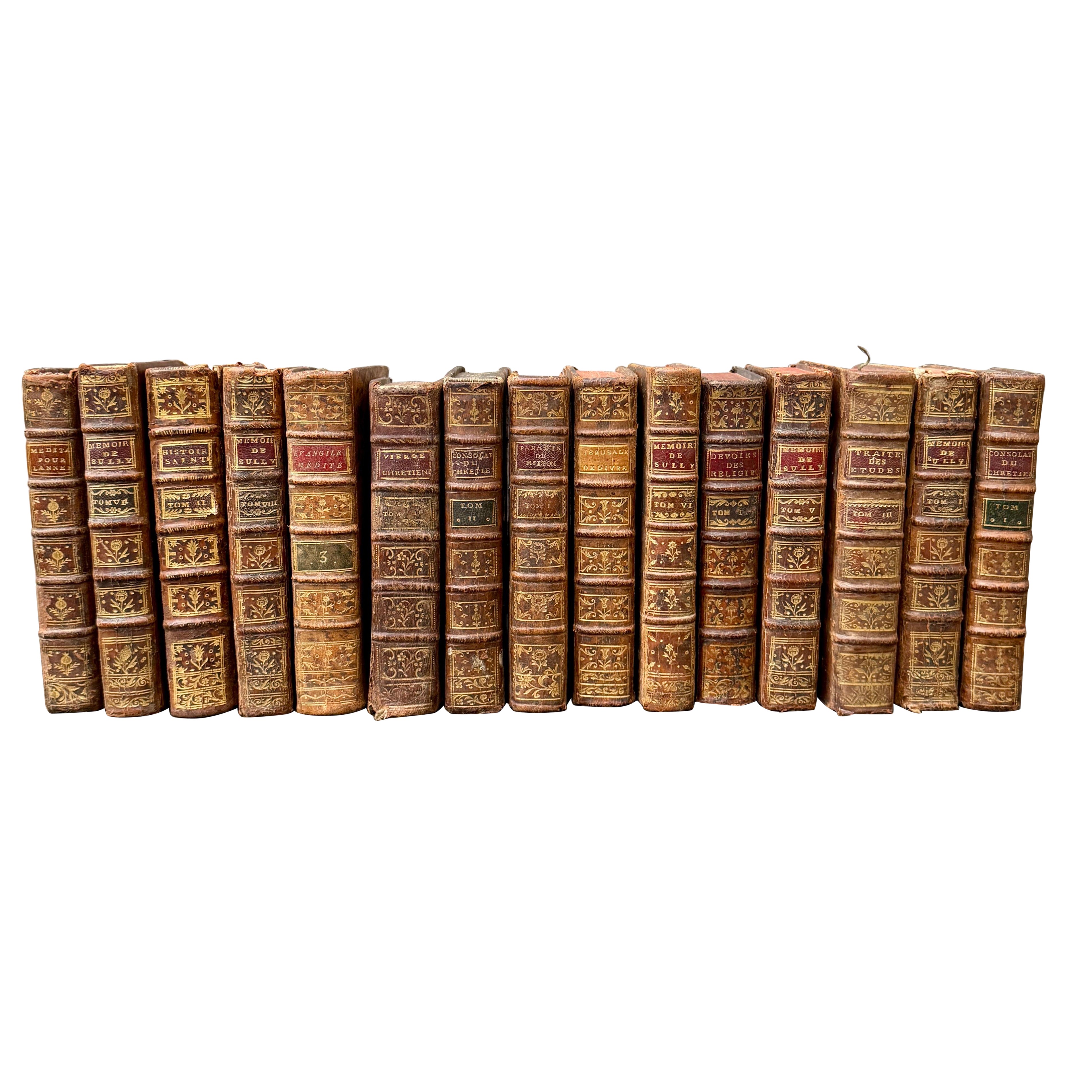 18th Century Set of 15 French Leather Bound Books
