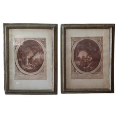 18th Century set of 2 French Antique Copper Engravings Romantic Scenes