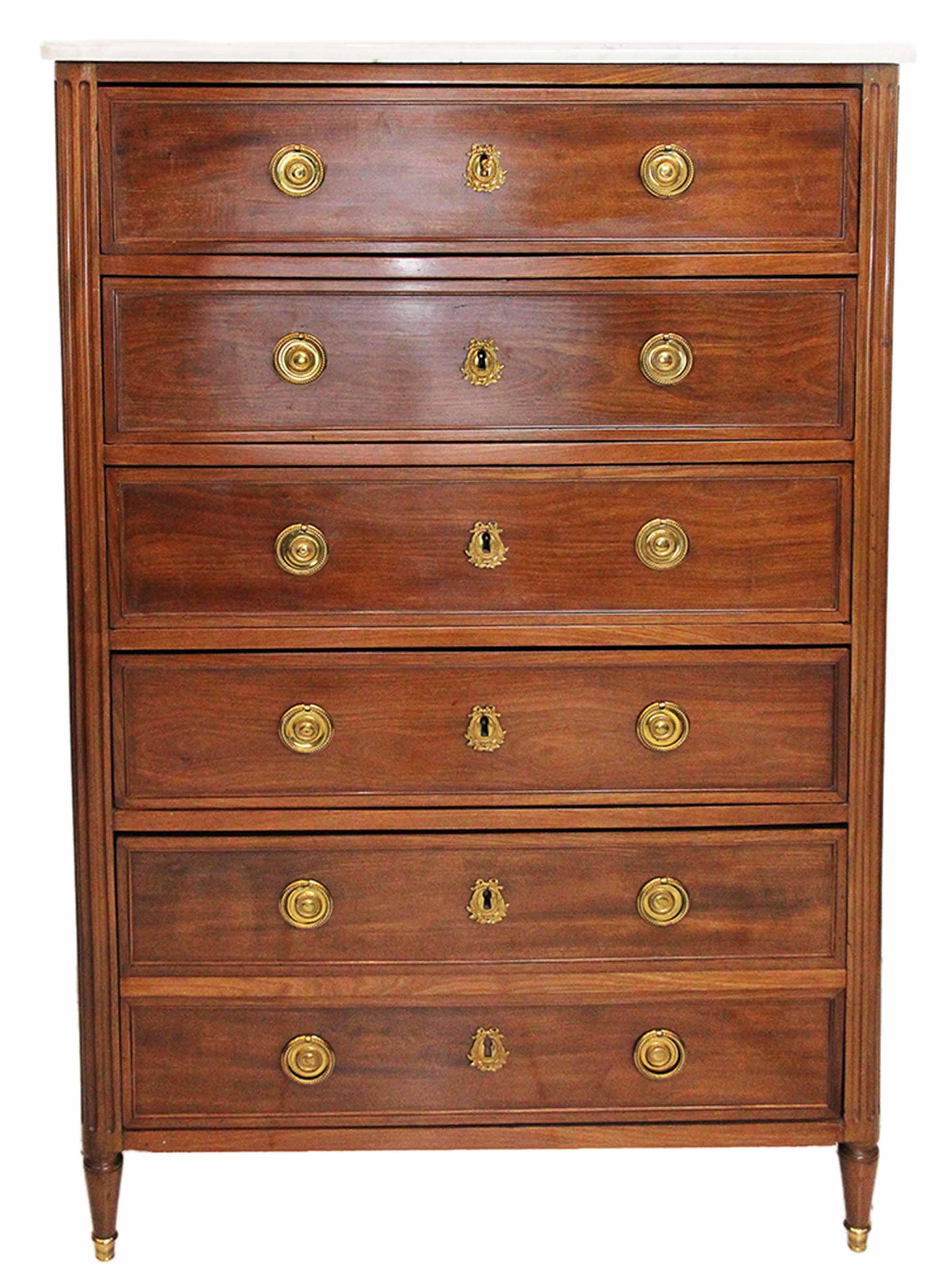 18th Century Set of Chest in Mahogany and White Marble Stamped Conrad Mauter In Good Condition For Sale In EVREUX, FR
