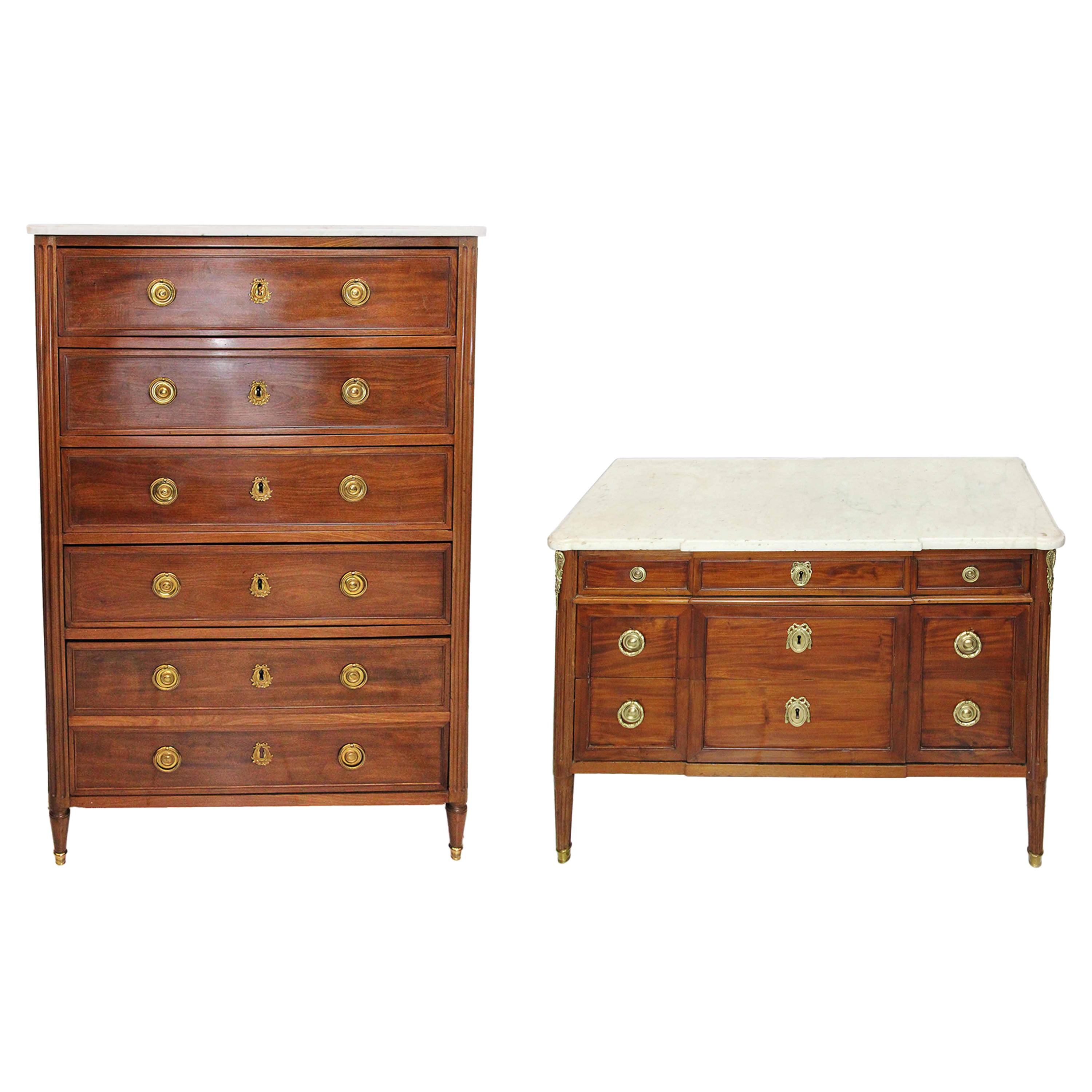 18th Century Set of Chest in Mahogany and White Marble Stamped Conrad Mauter For Sale