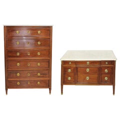 18th Century Set of Chest in Mahogany and White Marble Stamped Conrad Mauter