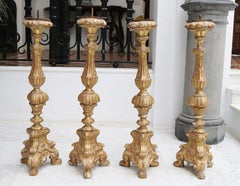 18th Century Set of Four Spanish Gold Gilded Wooden Pricket Sticks