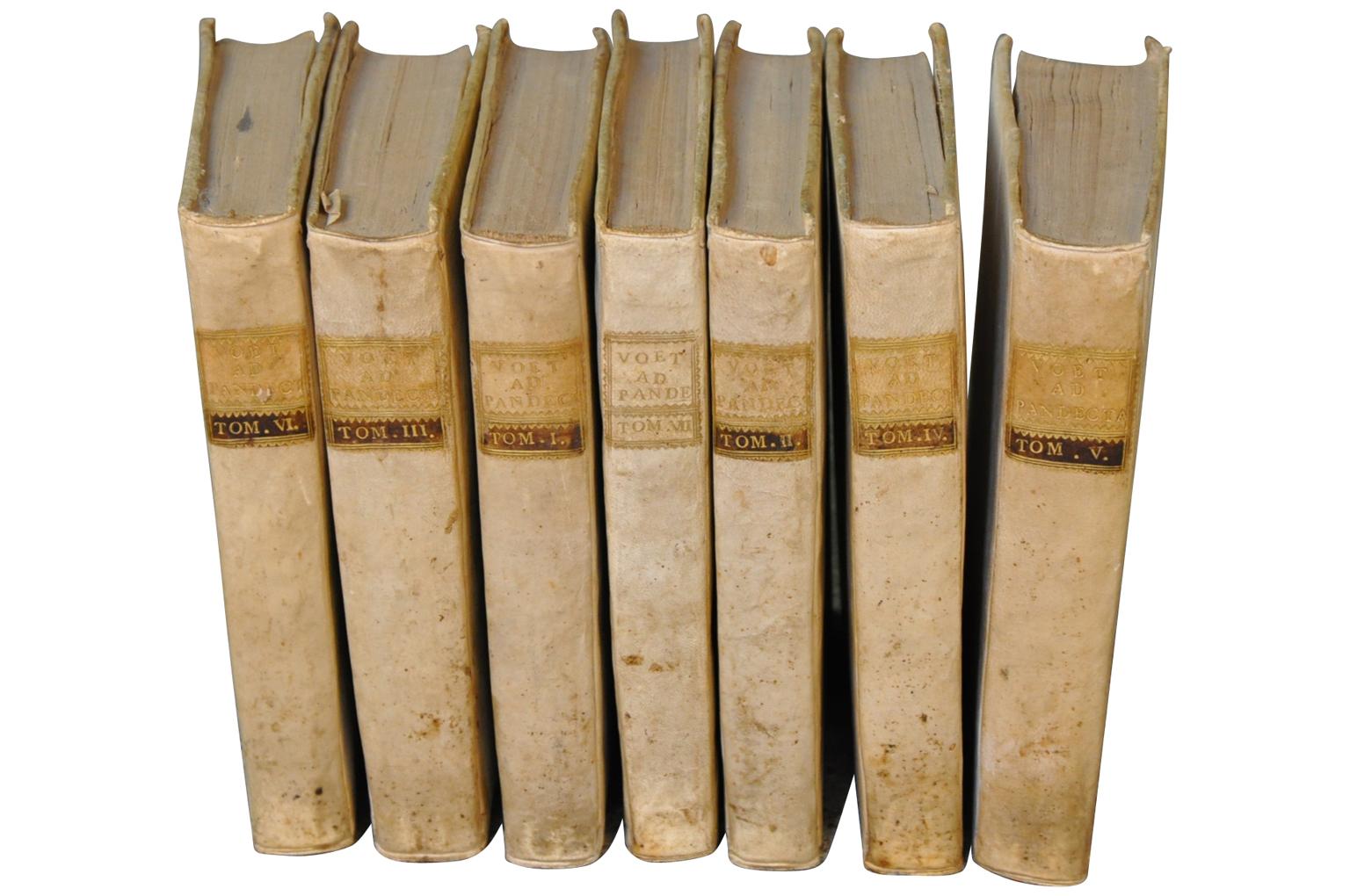 A beautiful collection of seven Italian 18th century vellum books. Lined up side by side, the books measure 9 3/4