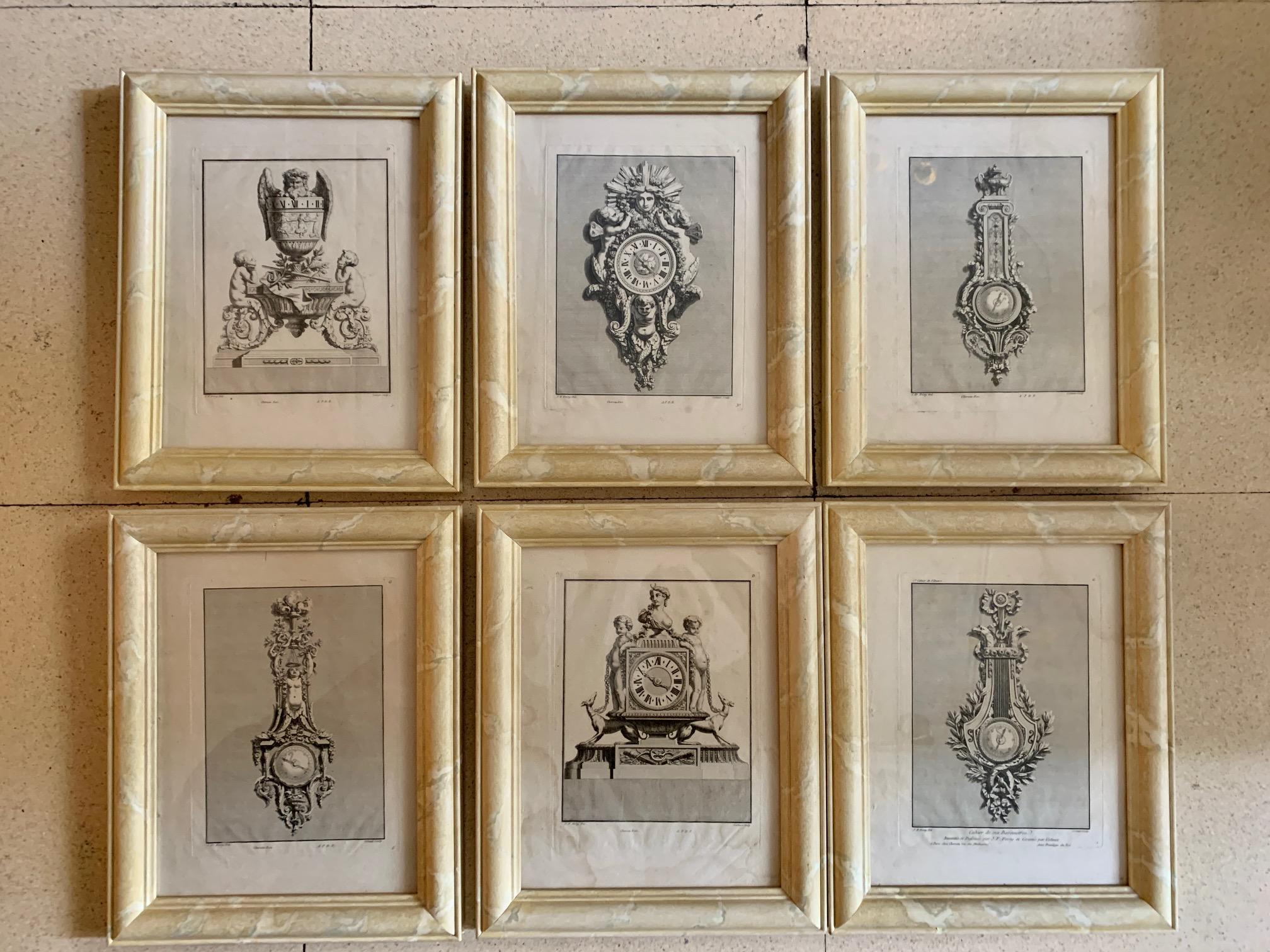 Ensemble de six gravures d'une horloge du 18ème siècle pour une pendule de J.F Forty en vente 6