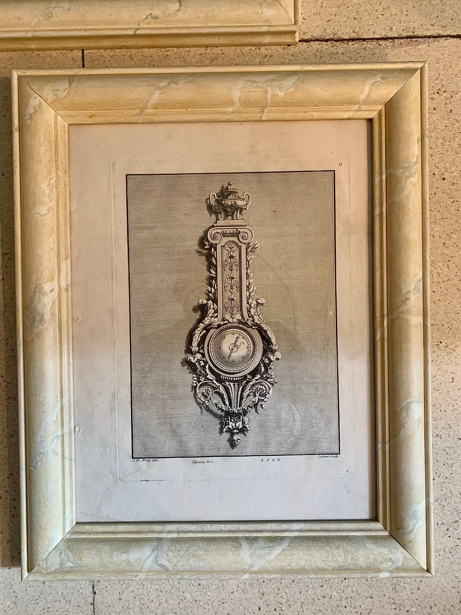 Français Ensemble de six gravures d'une horloge du 18ème siècle pour une pendule de J.F Forty en vente
