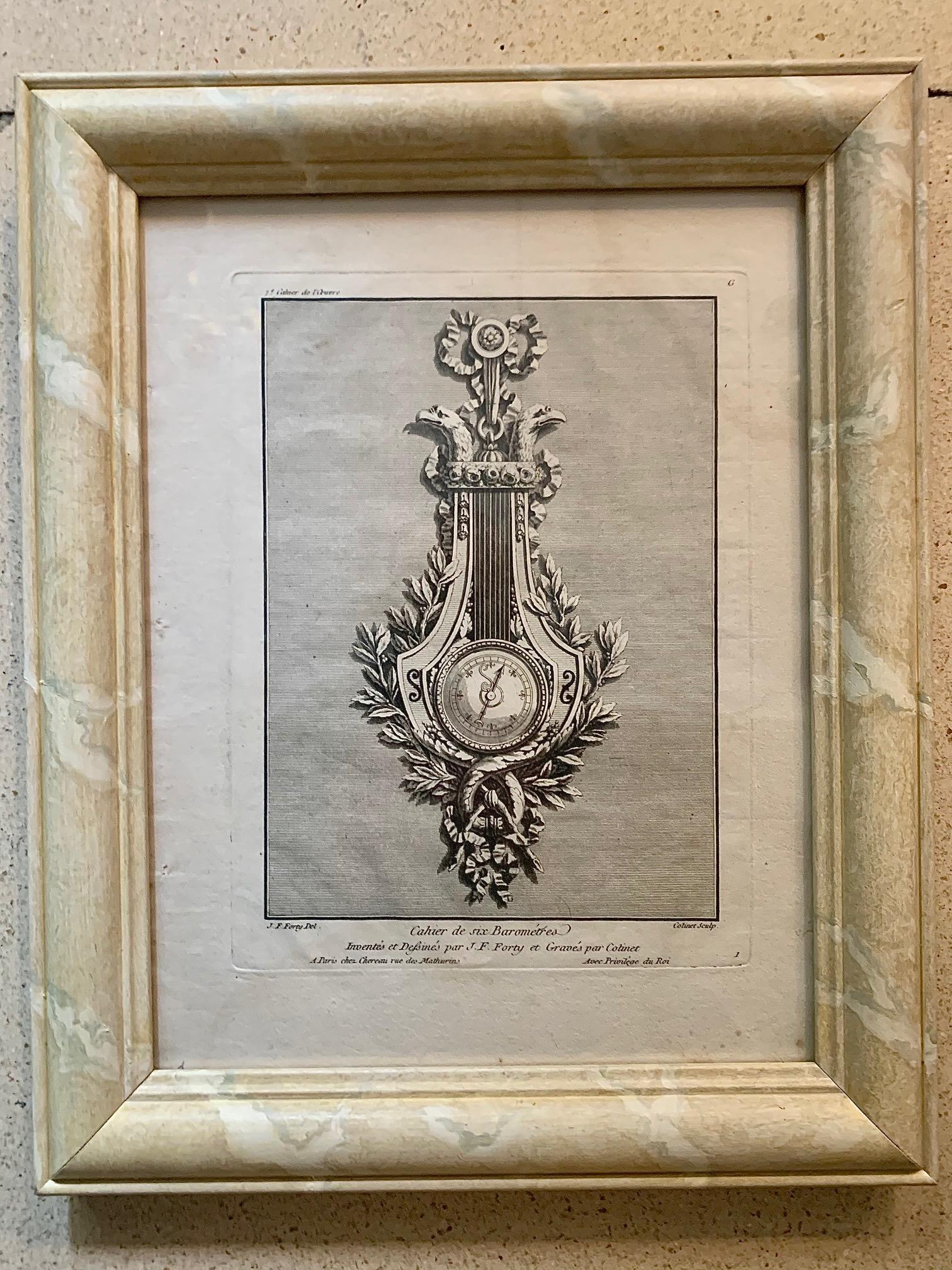 18th Century Set of Six Engraving Design for a Clock by J.F Forty In Good Condition For Sale In Madrid, ES
