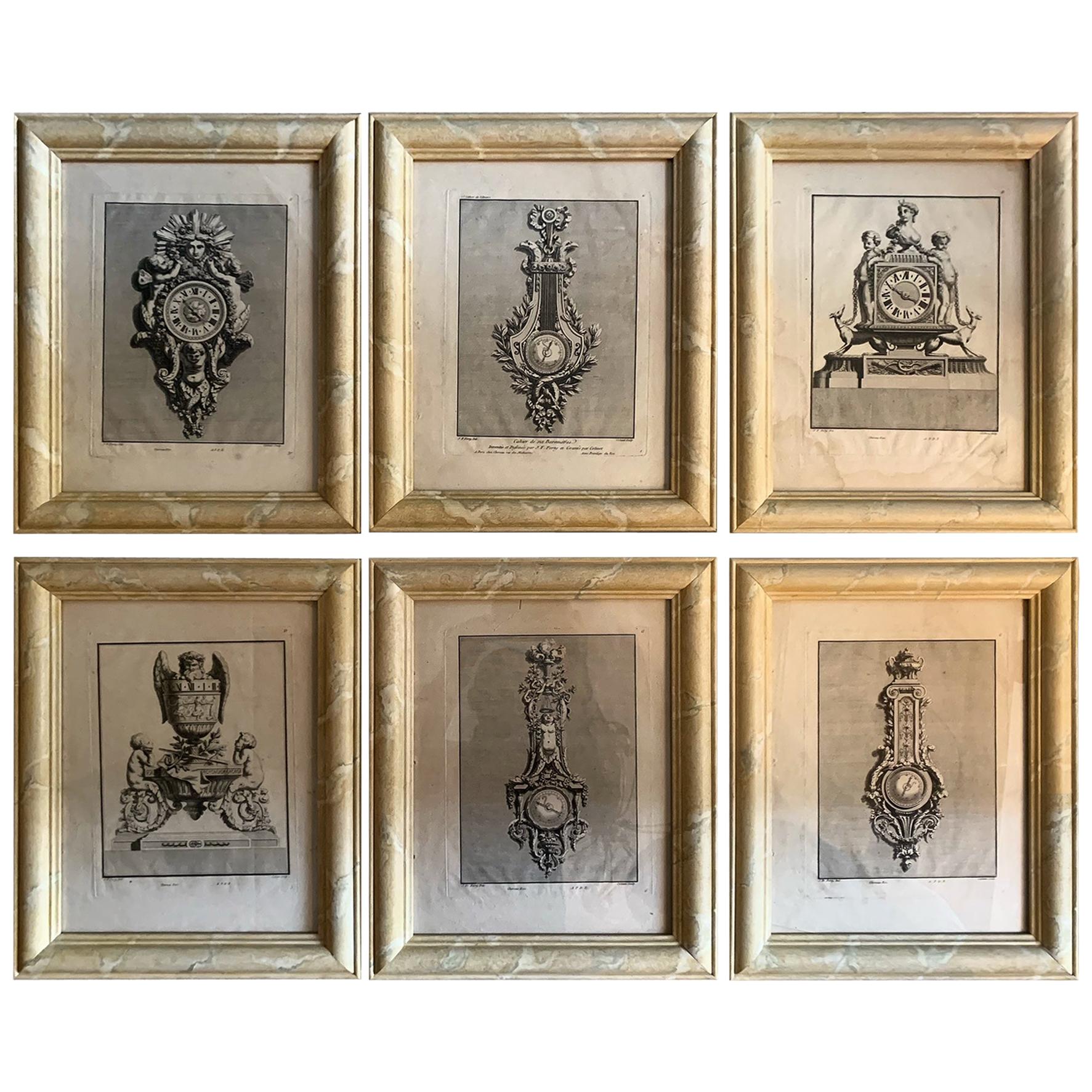 18th Century Set of Six Engraving Design for a Clock by J.F Forty For Sale