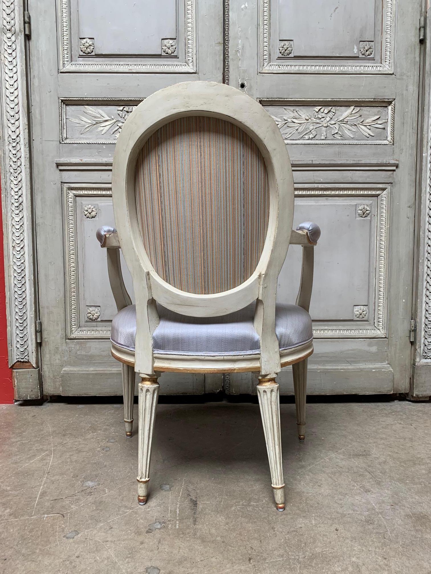 18th Century Set of Six Louis XVI Armchairs with a Gray and Gold Leaf Finish 1
