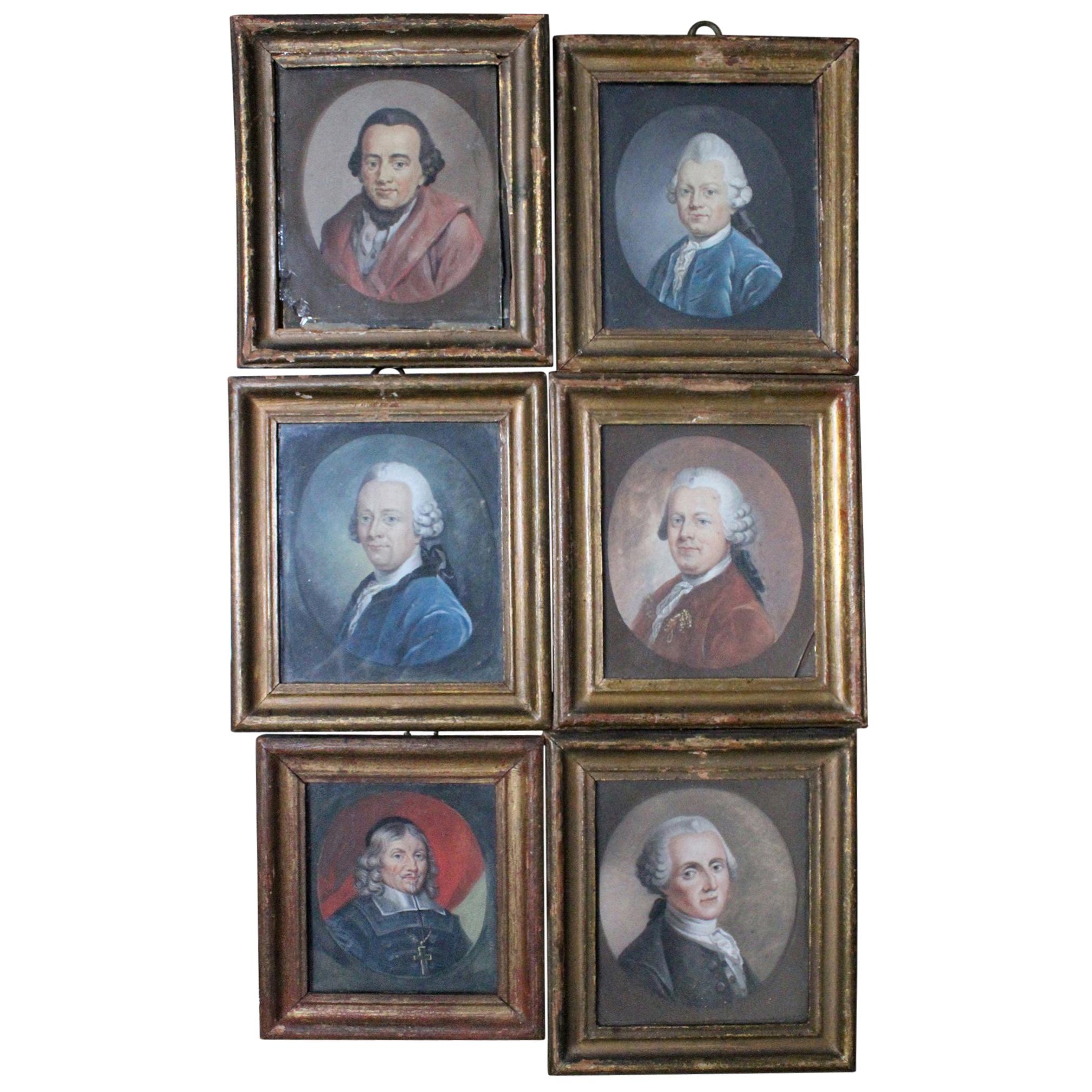 18th Century Set of Six Miniature Gouache Portraits of German Thinkers
