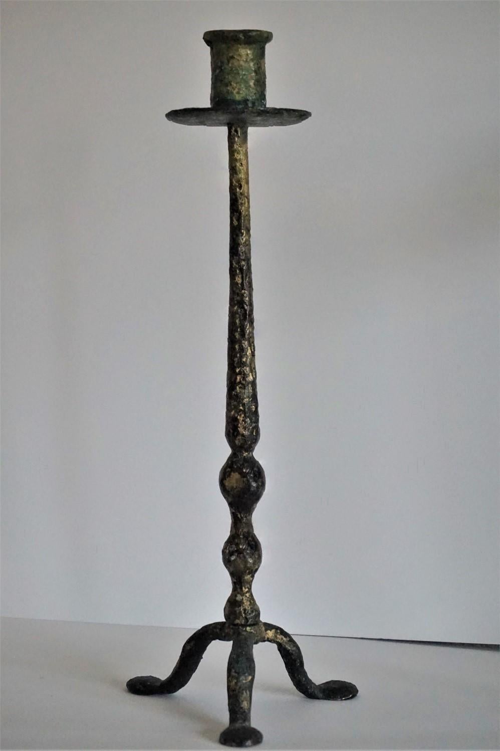 18th Century and Earlier 18th Century Set of Three French Hand Forged Iron Church Torchères Candleholders
