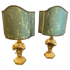 18th Century Set of Two Louis XV Gilded Wood Palm Holder Transformed Lamps