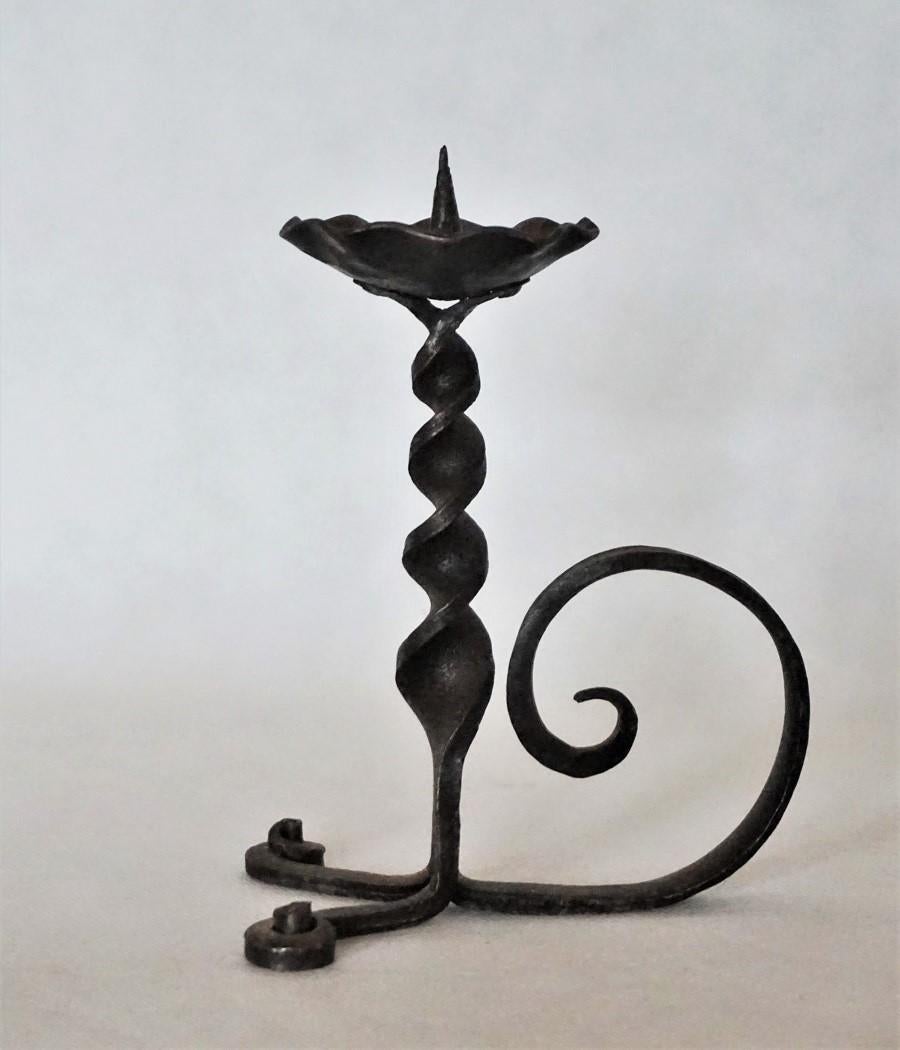 18th Century Set of Two Spanish Hand Forged Iron Church Candleholders 1
