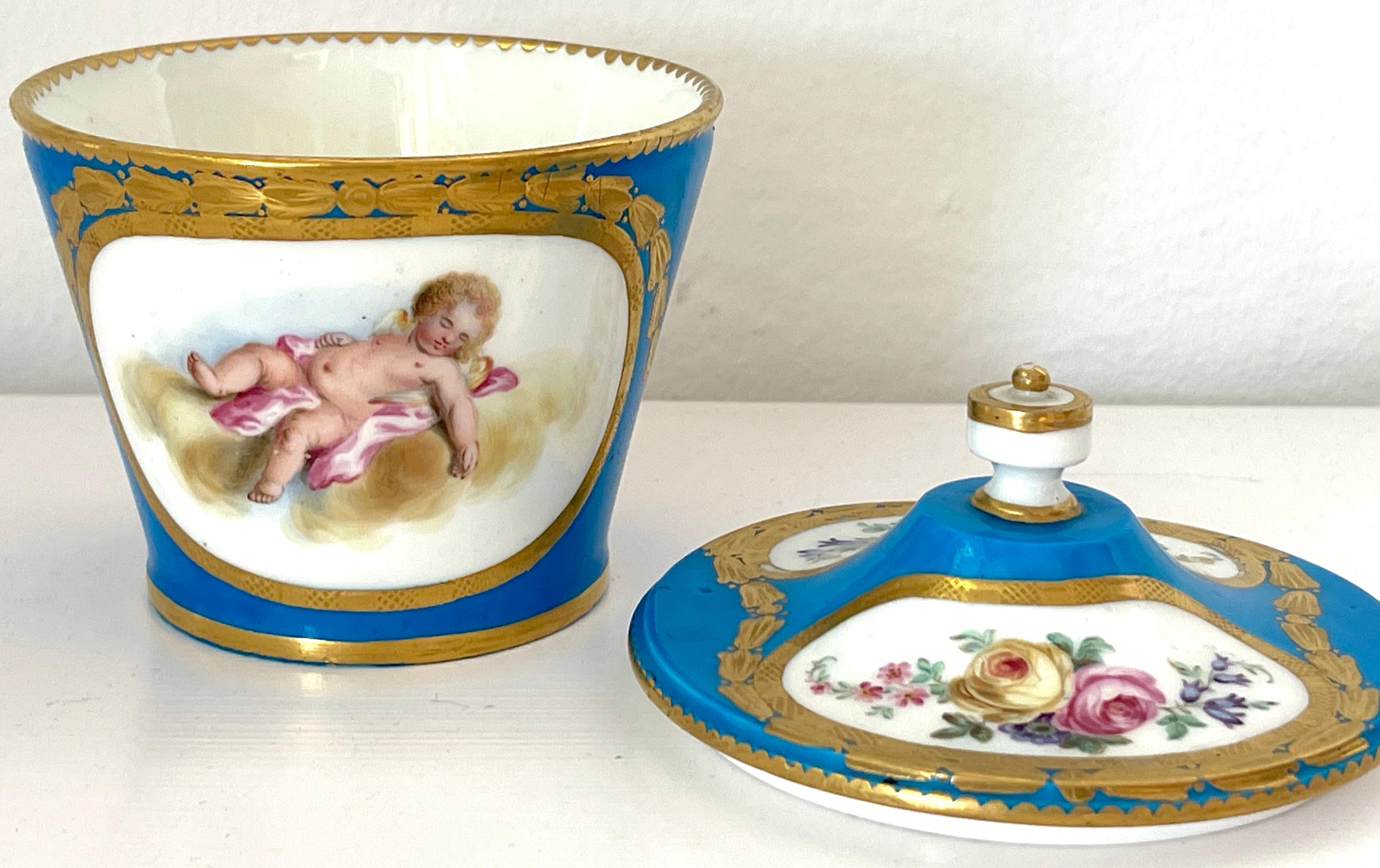 18th Century Sevres Blue Celeste Putti Motif Sugar Box 1767, Special Order For Sale 4