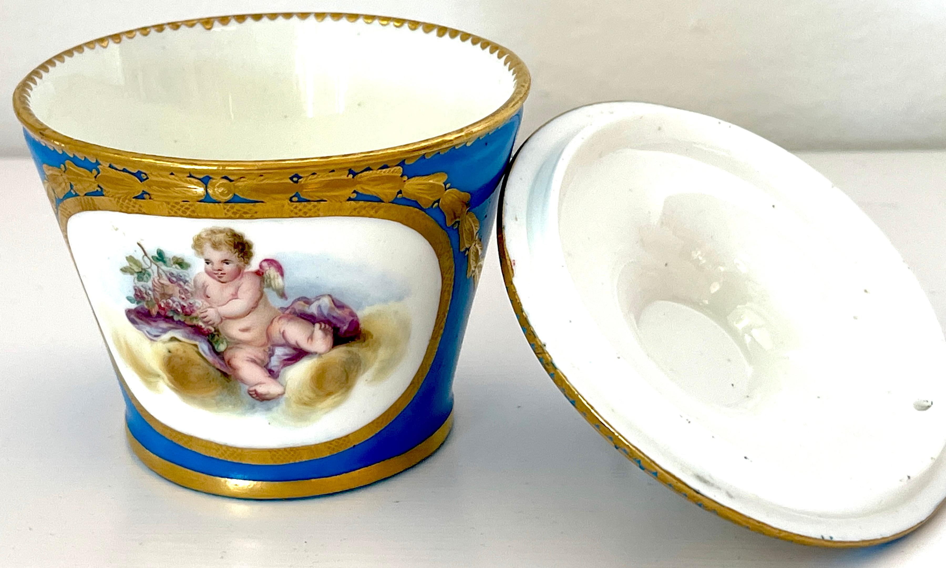 18th Century Sevres Blue Celeste Putti Motif Sugar Box 1767, Special Order For Sale 5