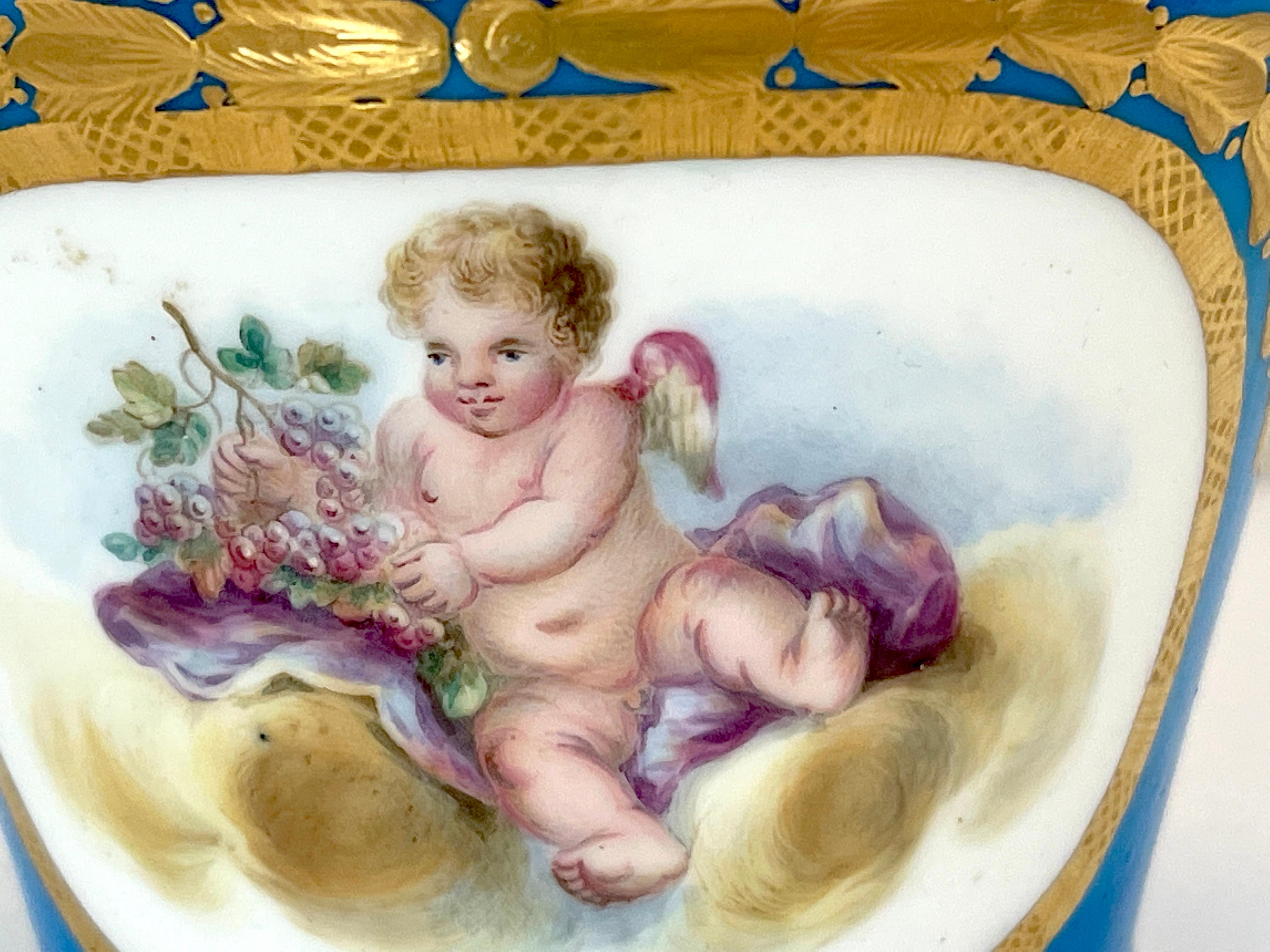 Louis XV 18th Century Sevres Blue Celeste Putti Motif Sugar Box 1767, Special Order For Sale