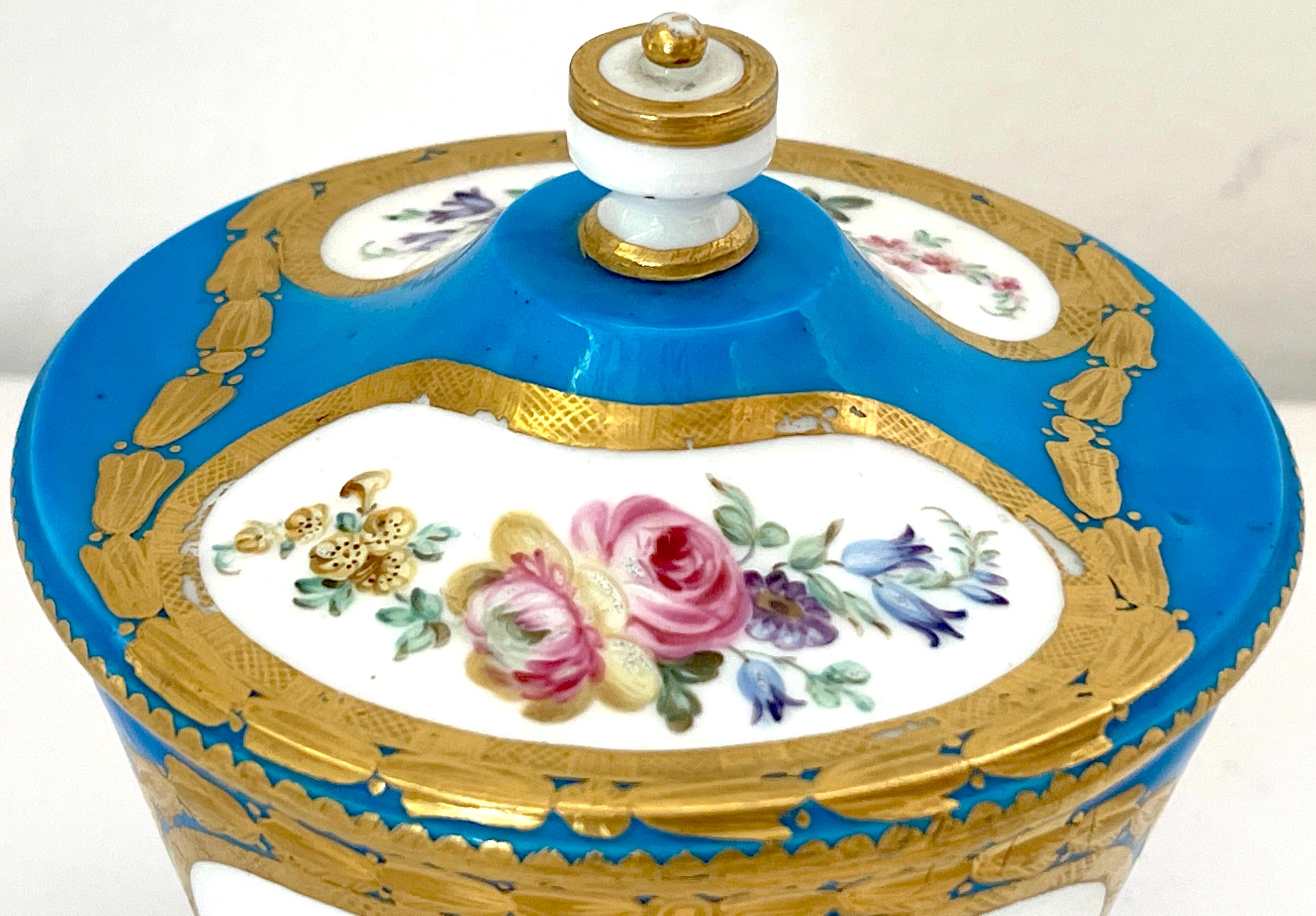 French 18th Century Sevres Blue Celeste Putti Motif Sugar Box 1767, Special Order For Sale