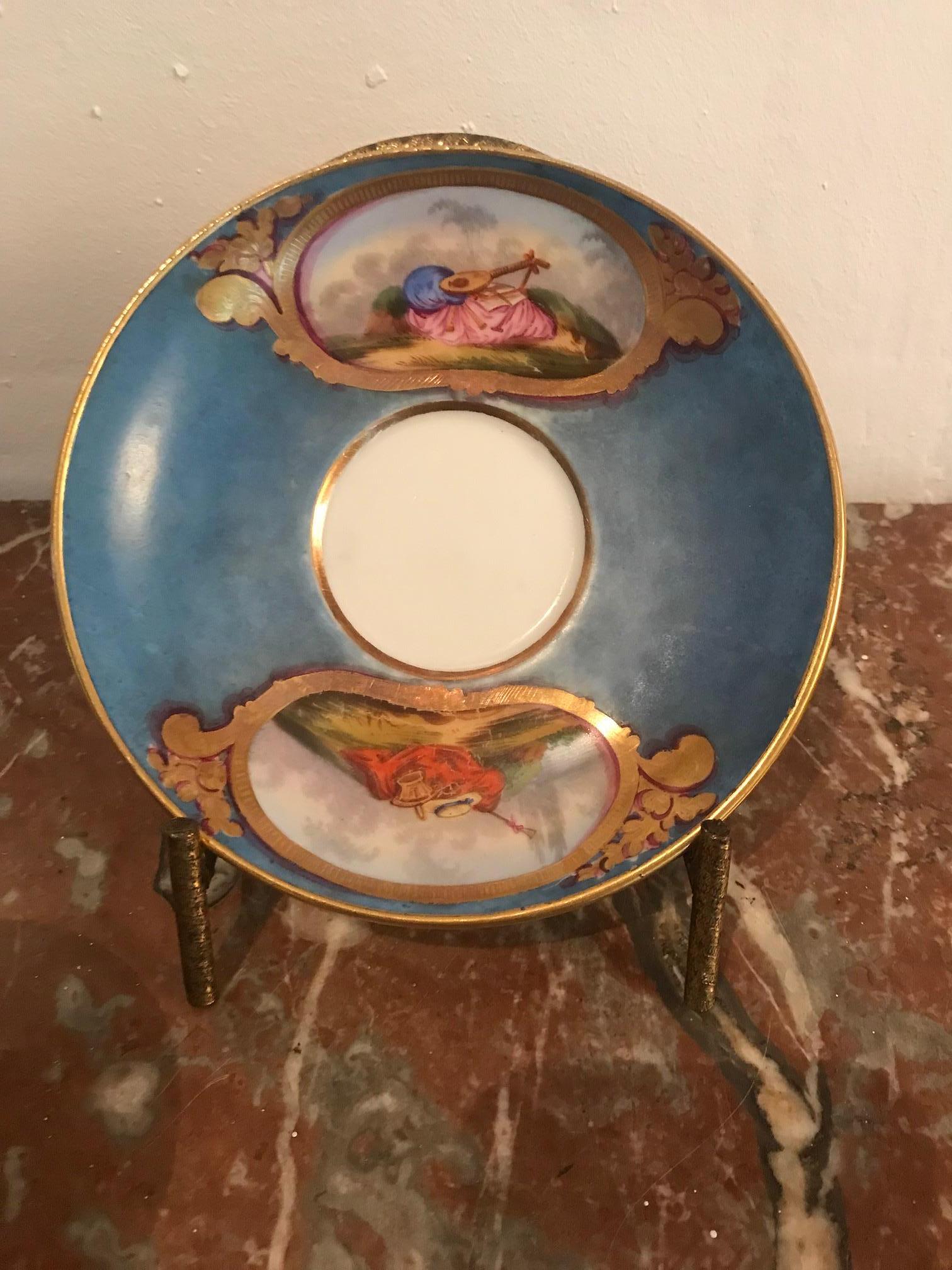 Porcelain 18th Century Sevres Cup and Saucer For Sale
