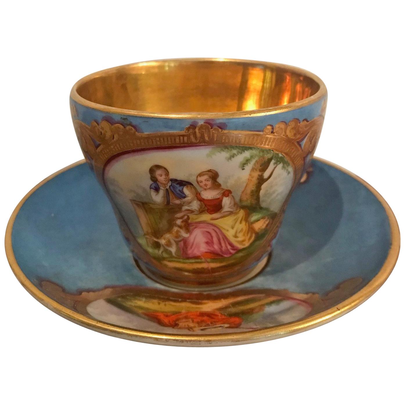18th Century Sevres Cup and Saucer For Sale