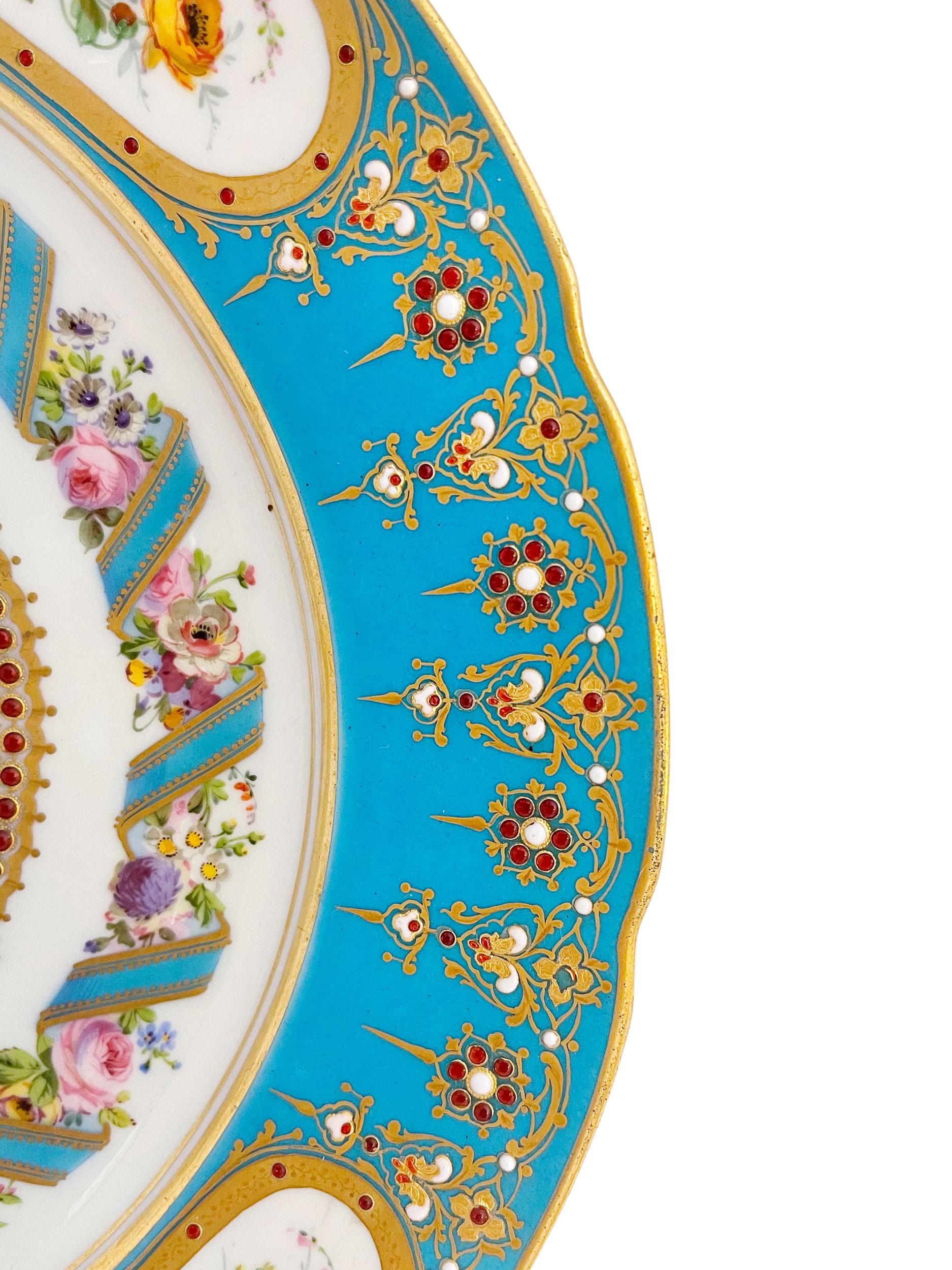 18th Century Sevres Hand Painted Blue Celeste-Ground Plate In Good Condition For Sale In Pasadena, CA