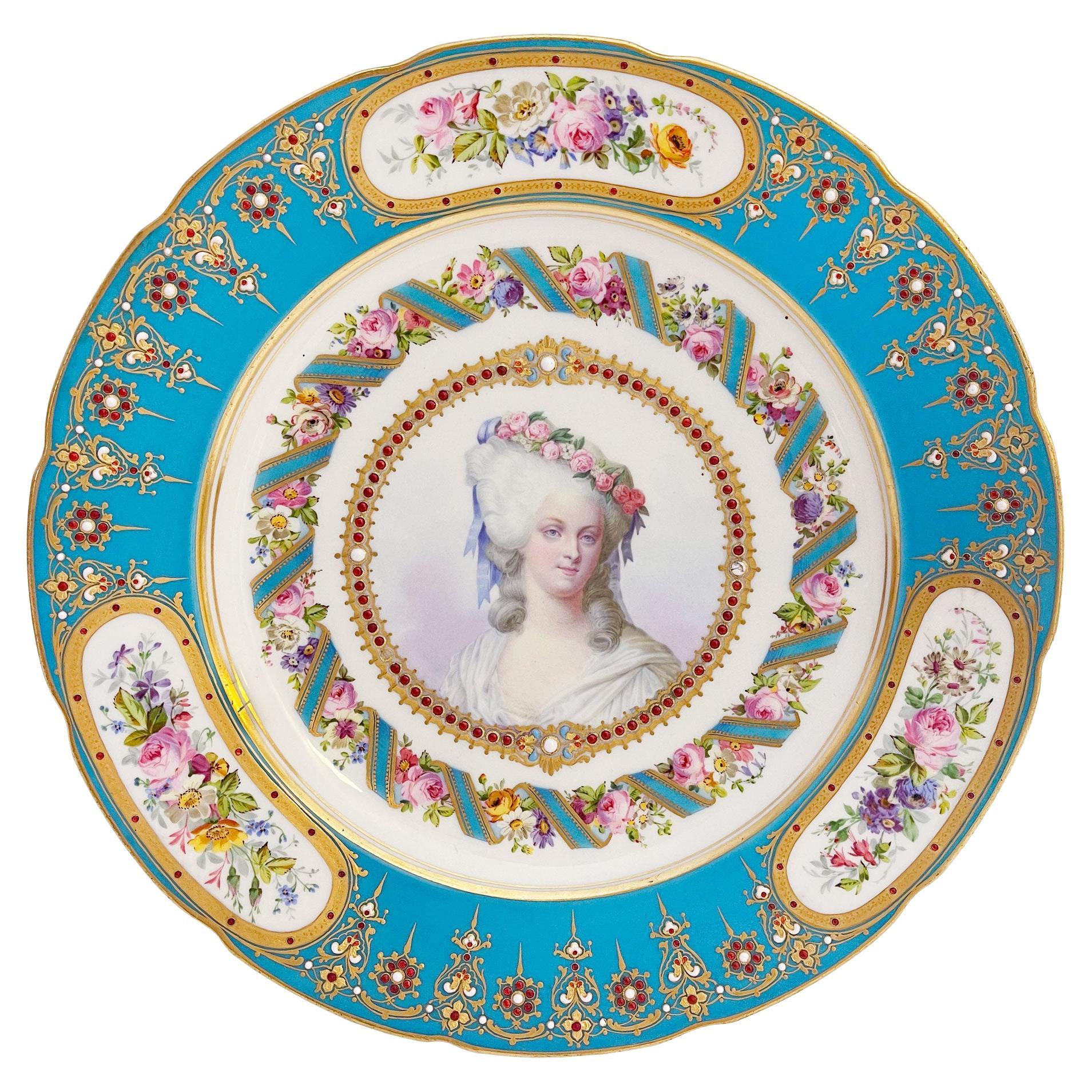 18th Century Sevres Hand Painted Blue Celeste-Ground Plate For Sale