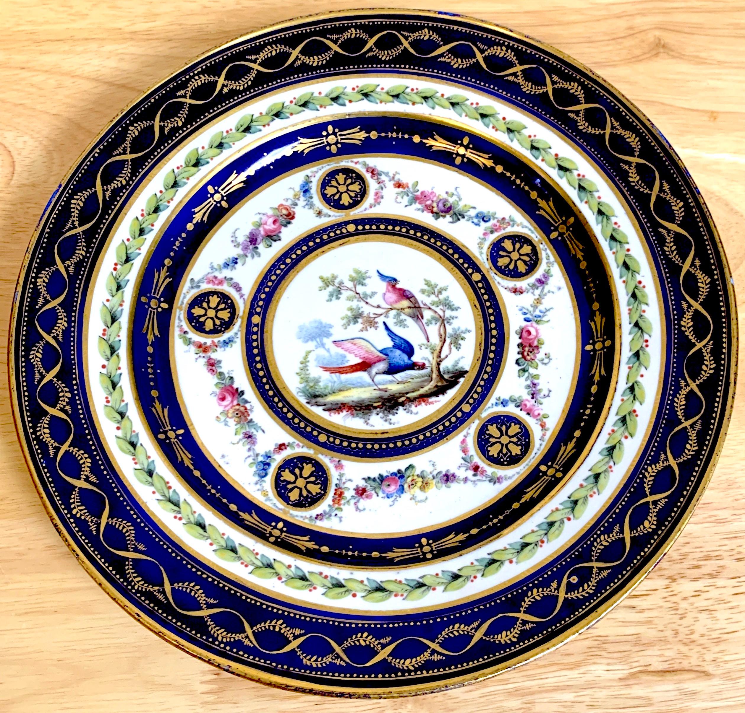 18th Century Sevres Ornithological Pattern Plate, 1759-60  
With numerous blue underglaze date, painters, gilder marks. 

A exquisite piece of Sevres porcelain, this 18th-century ornithological pattern plate is a true treasure from the renowned