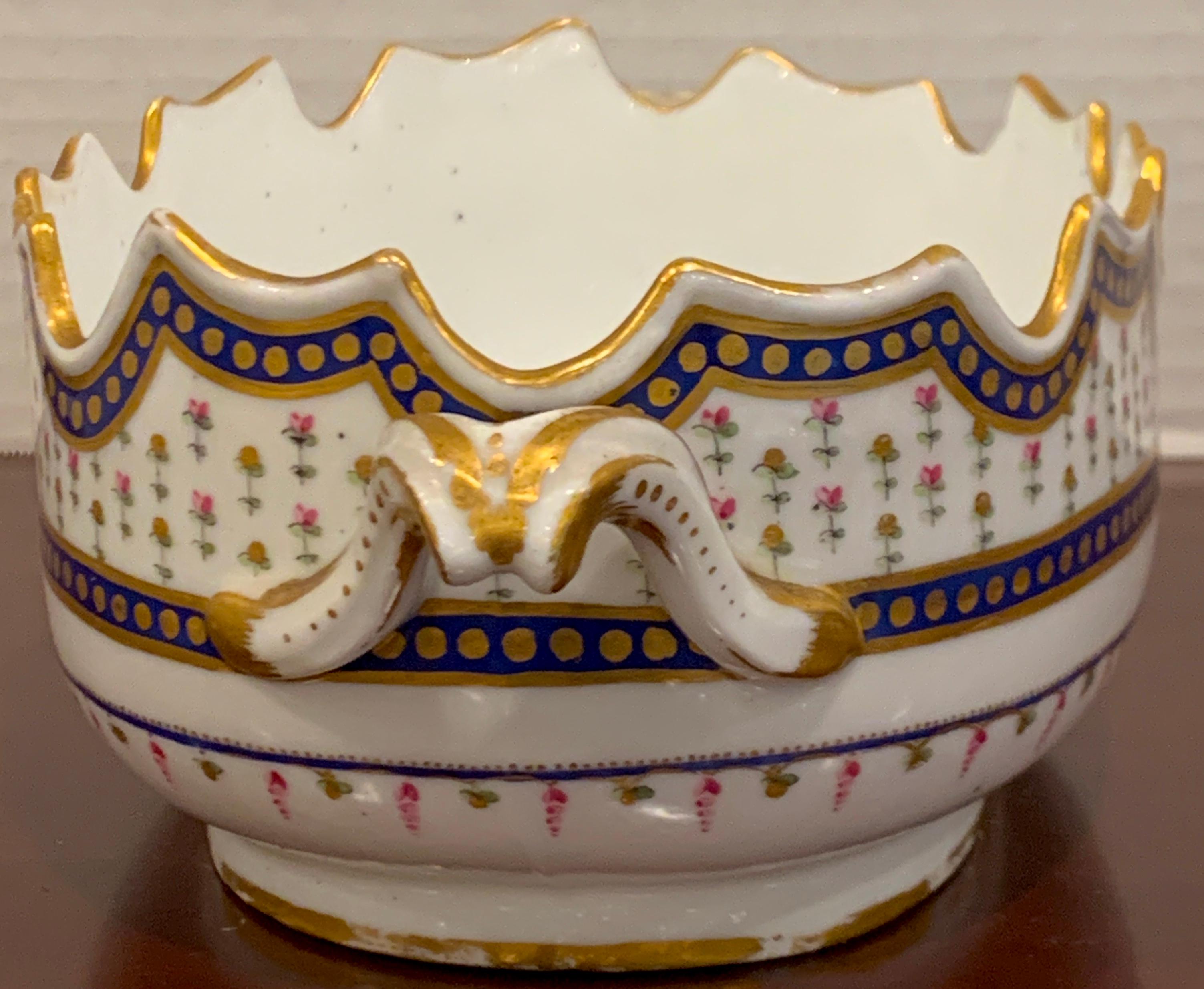 Gilt 18th Century Sevres Porcelain Floral Painted Monteith Bowl, 1793